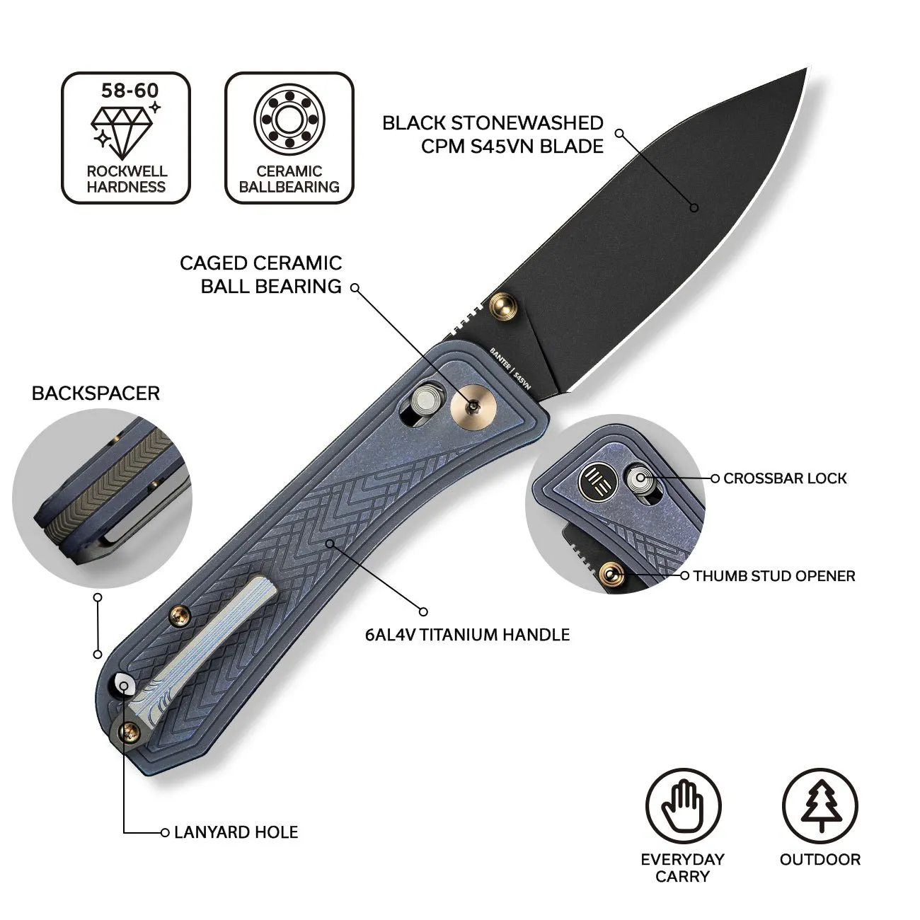 WeKnife Bougie Banter WE24009-1 Klappmesser Titan Blau