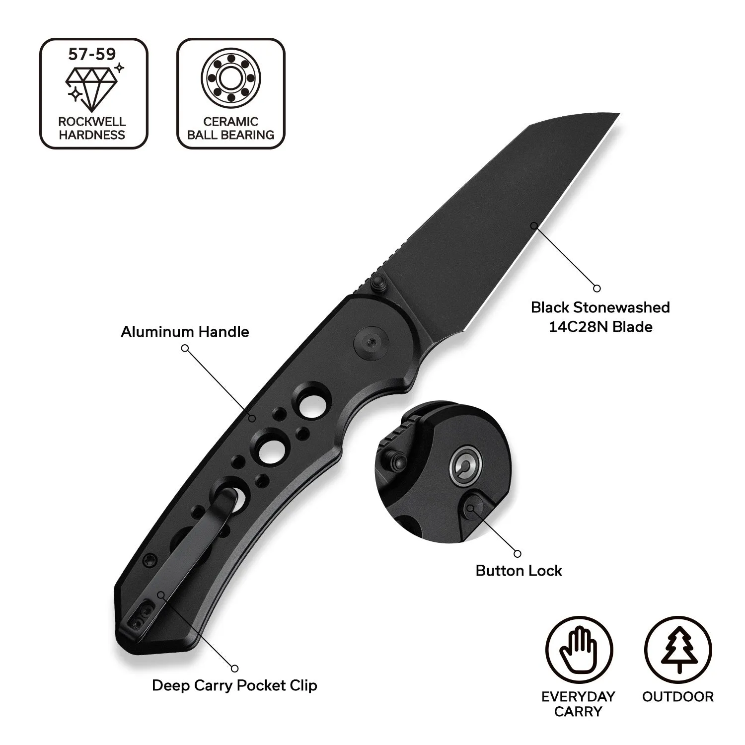 Civivi Pragma Prime C24067-1 Klappmesser Schwarz 14C28N