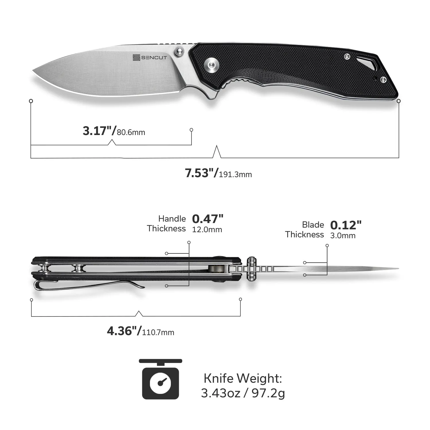 SENCUT Stratex S25055-1 Klappmesser G10 schwarz