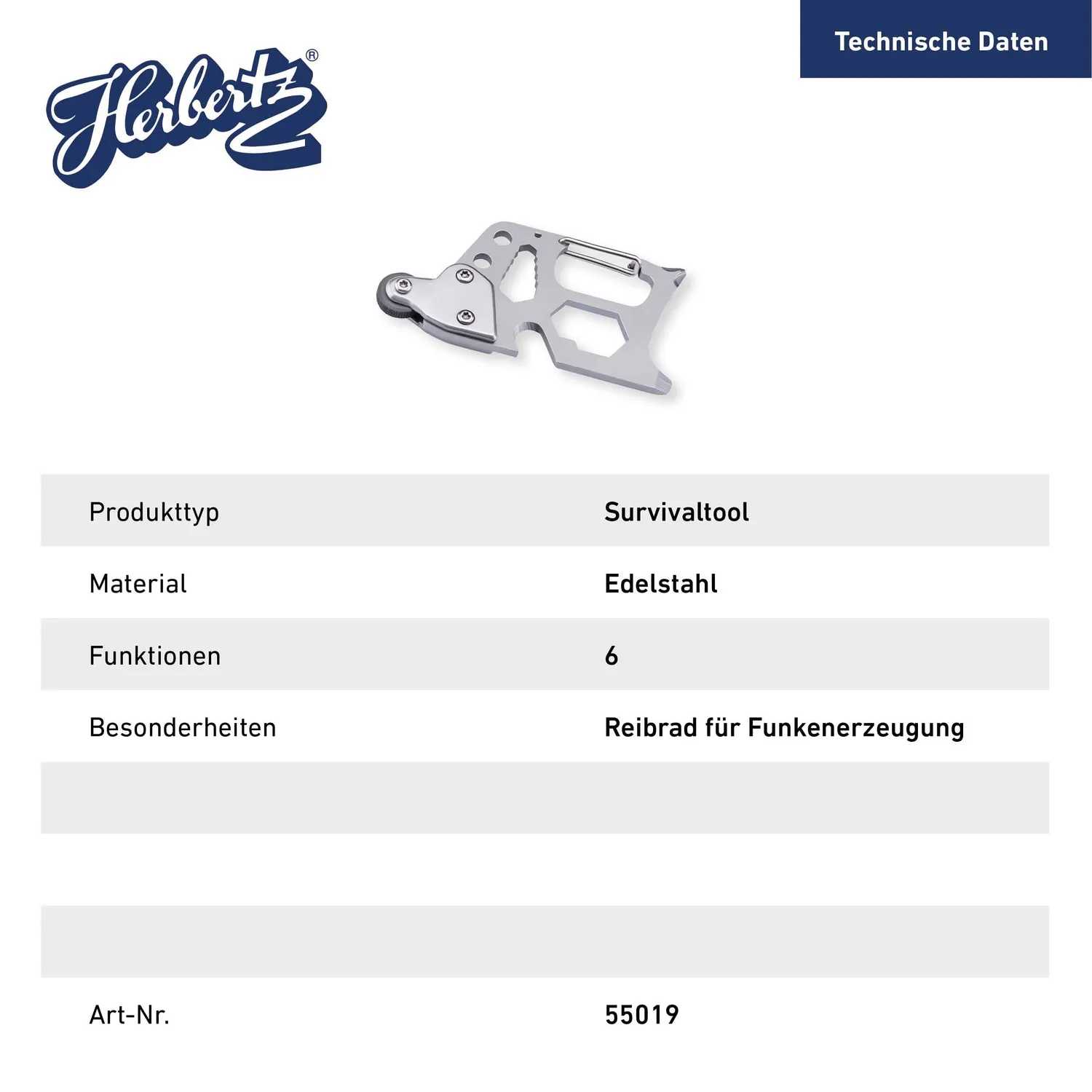Herbertz Survival Multitool 6 Funktionen Feuerstarter