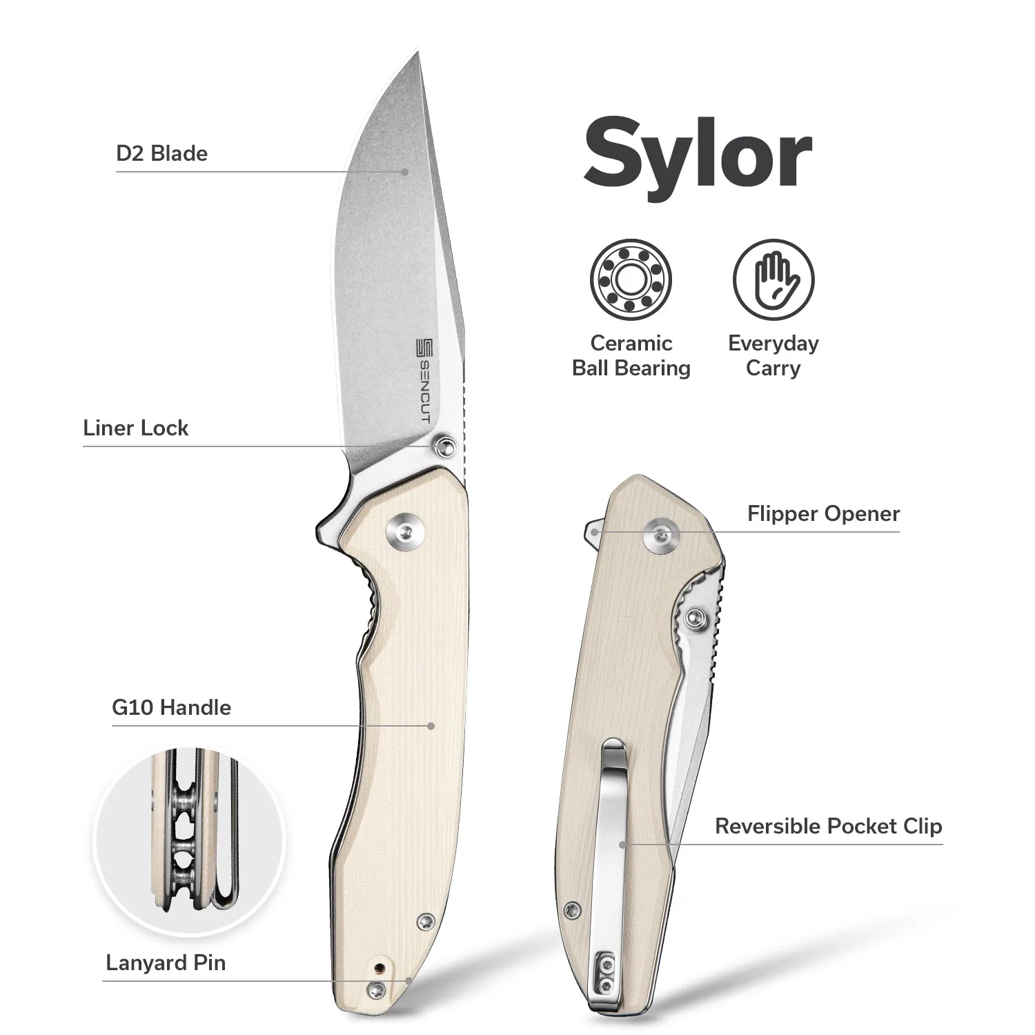 SENCUT Sylor S25056-2 Taschenmesser Ivory Clip-Point