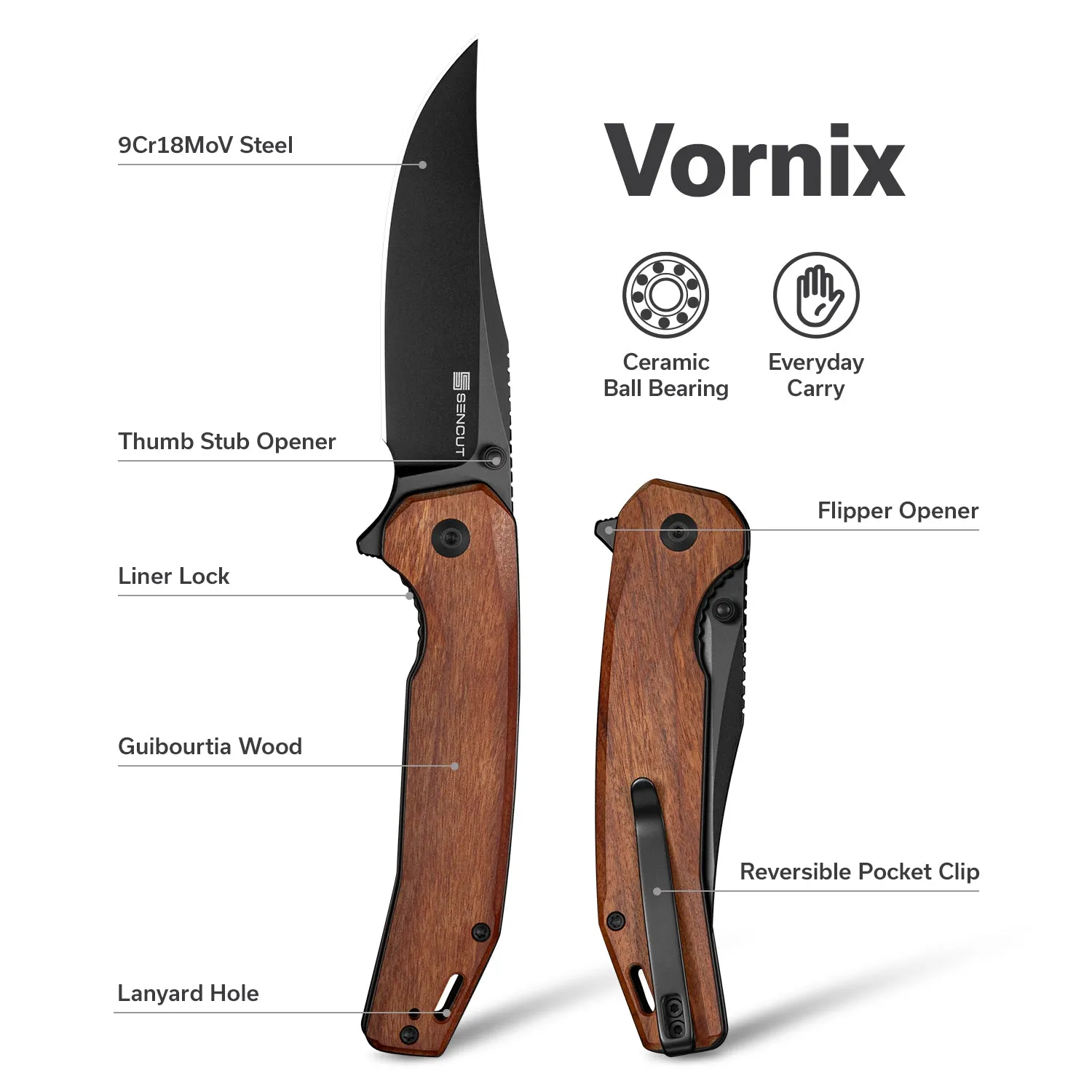 SENCUT Vornix S25038-3 Taschenmesser Holz 9Cr18MoV