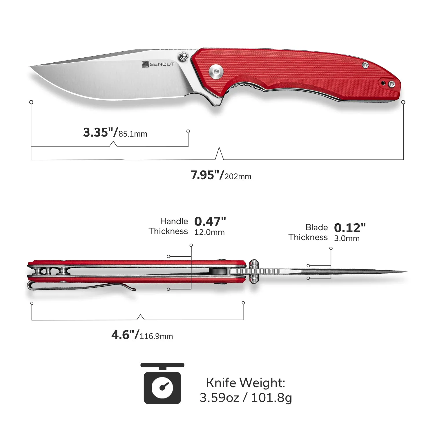 SENCUT Sylor S25056-3 Taschenmesser G10 Rot D2 Clip Point