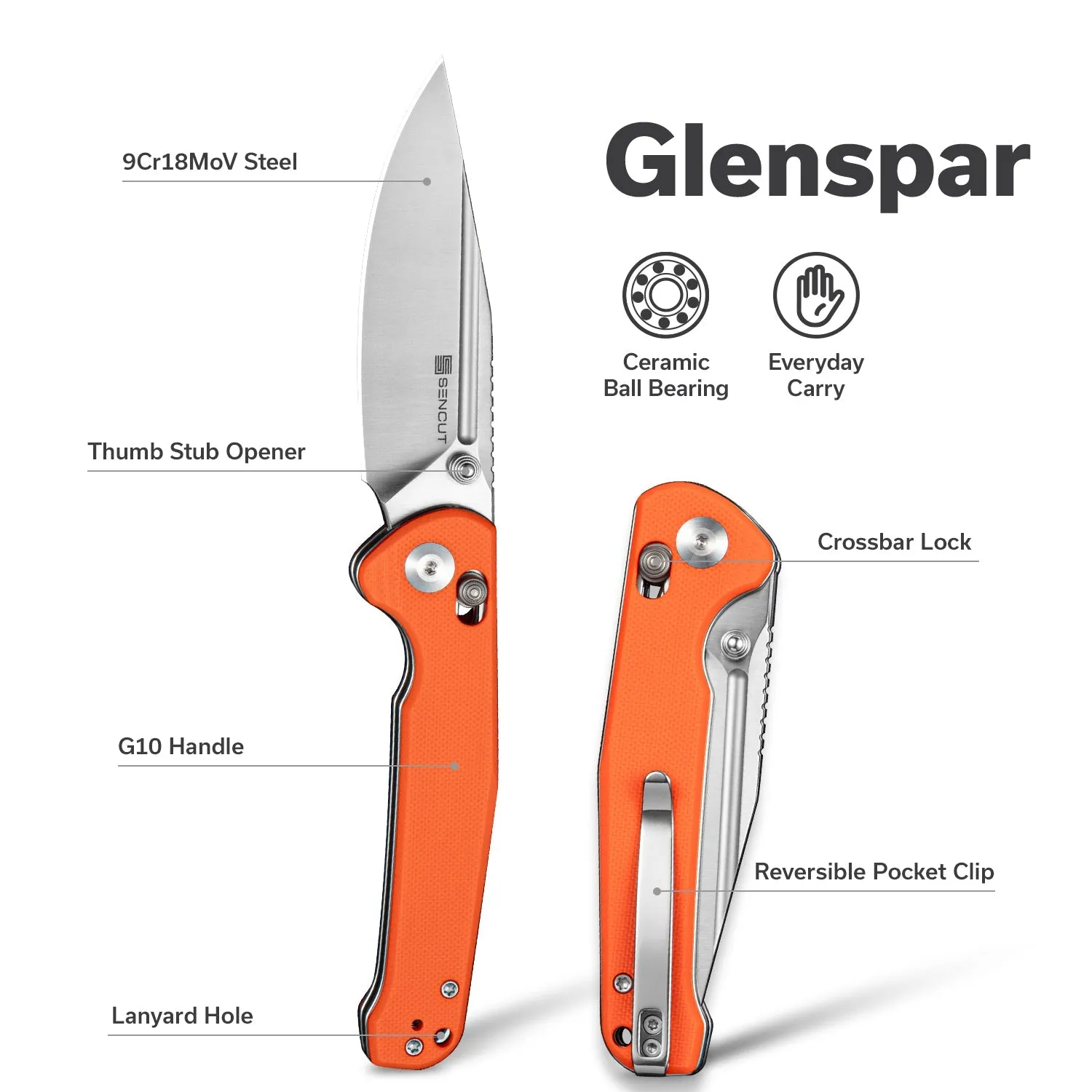 SENCUT Glenspar S25046-1 Taschenmesser Orange 9Cr18MoV