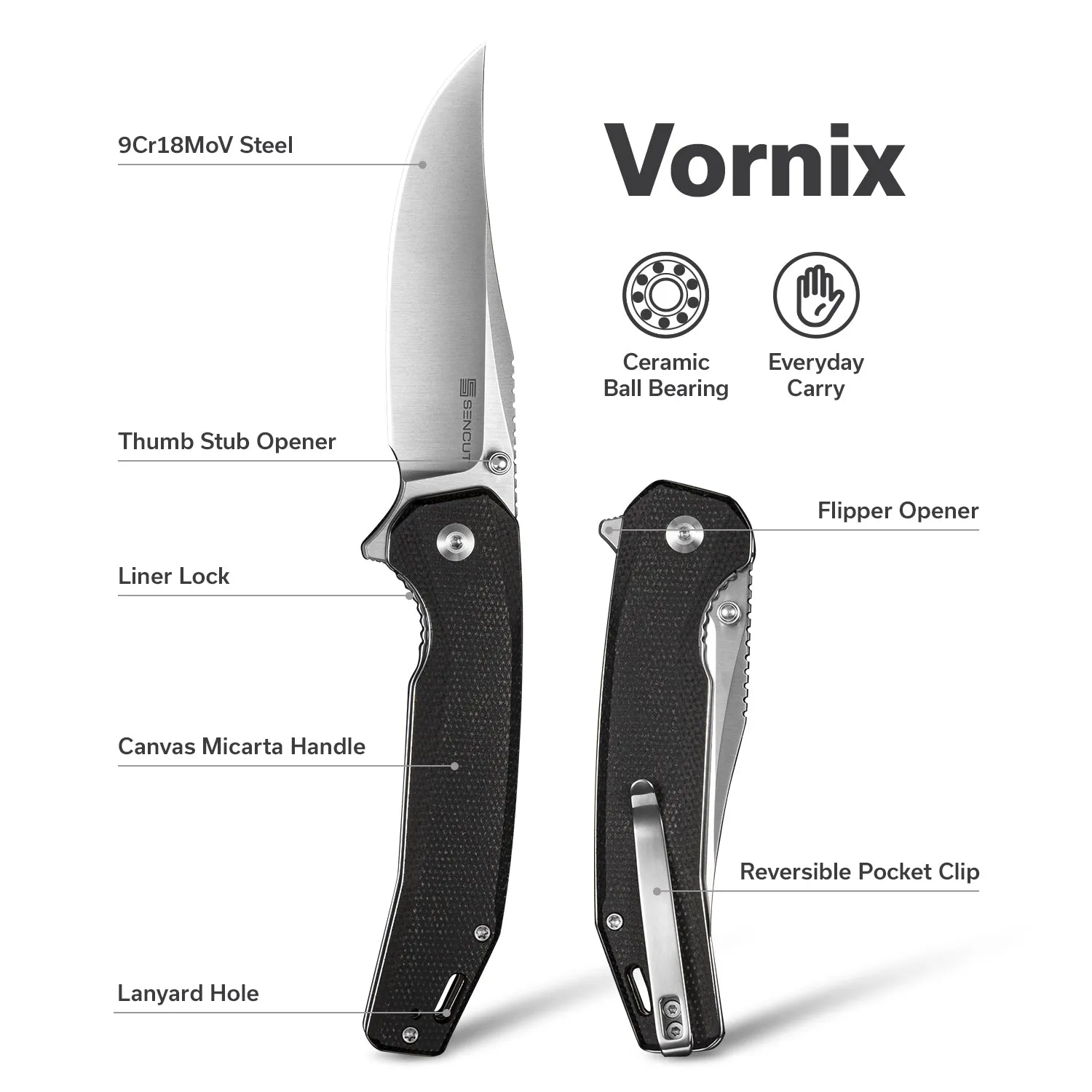 SENCUT Vornix S25038-2 Taschenmesser Schwarz Micarta