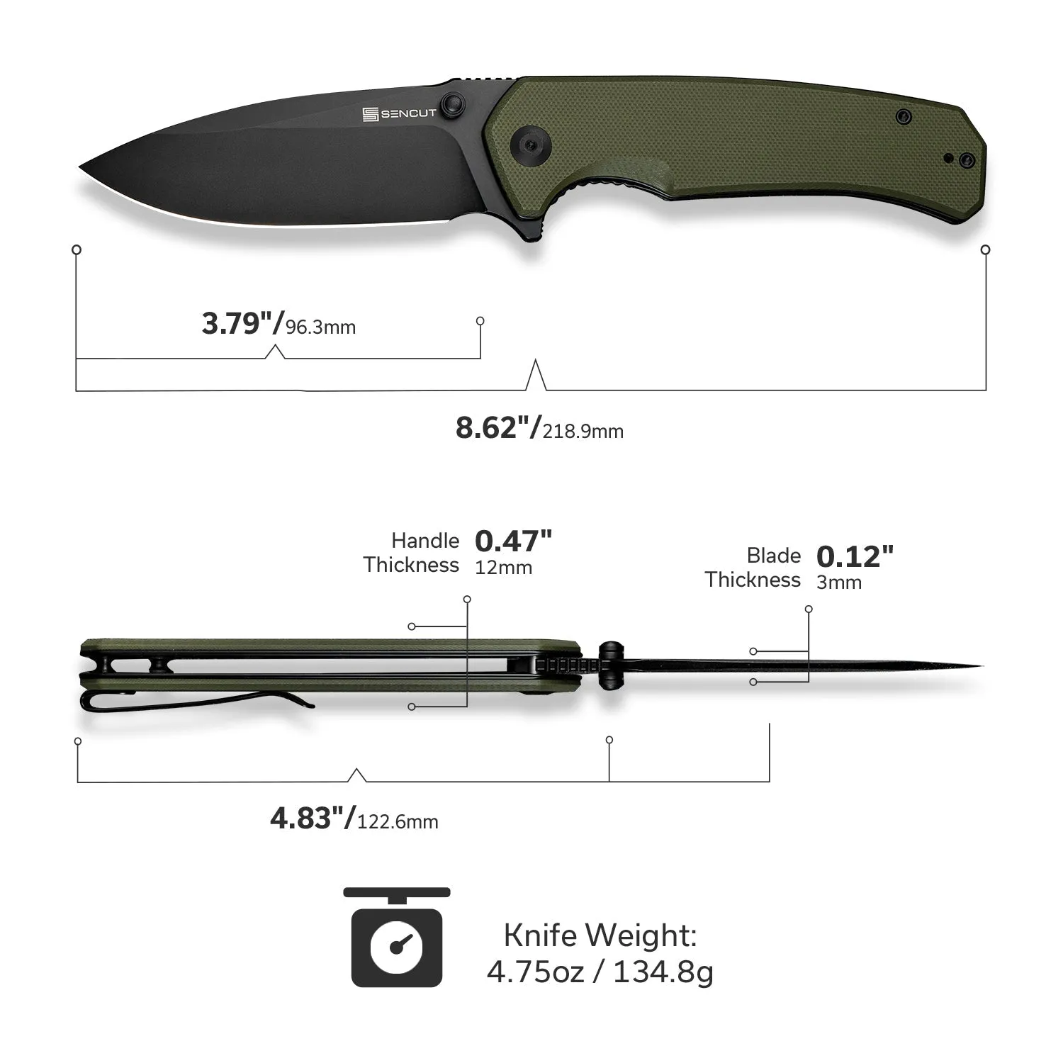 SENCUT Skarnax S24025-2 Taschenmesser OD Green G10