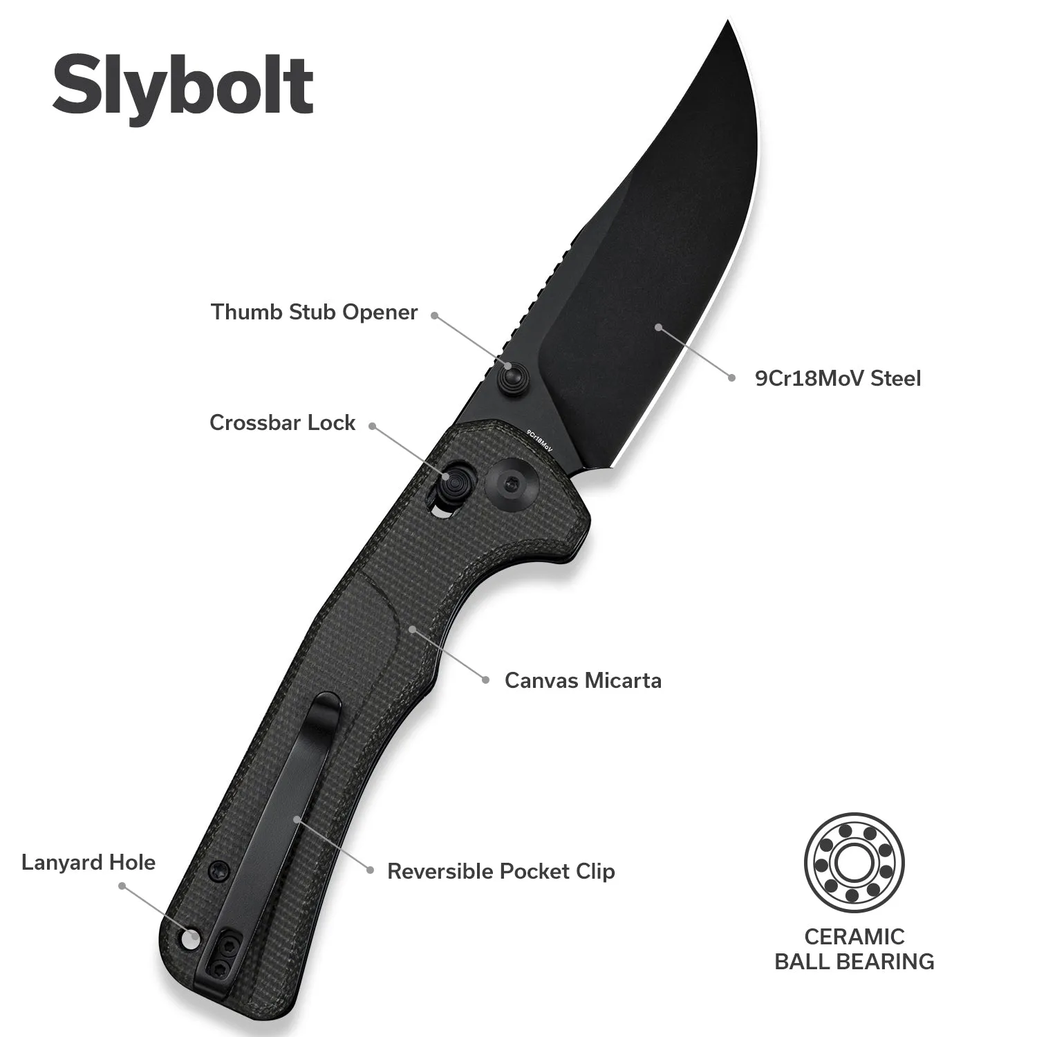 SENCUT Slybolt S25001A-1 Klappmesser Micarta Schwarz