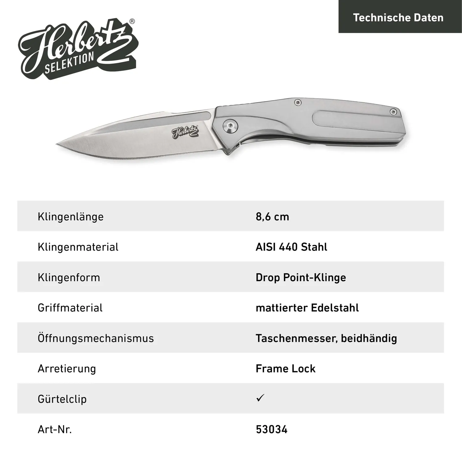 Herbertz Selektion Taschenmesser 53034 8,6 cm Edelstahl