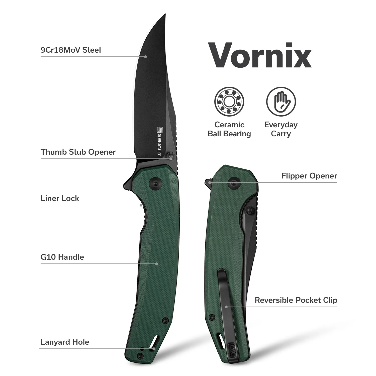 SENCUT Vornix S25038-1 Taschenmesser Teal 9Cr18MoV