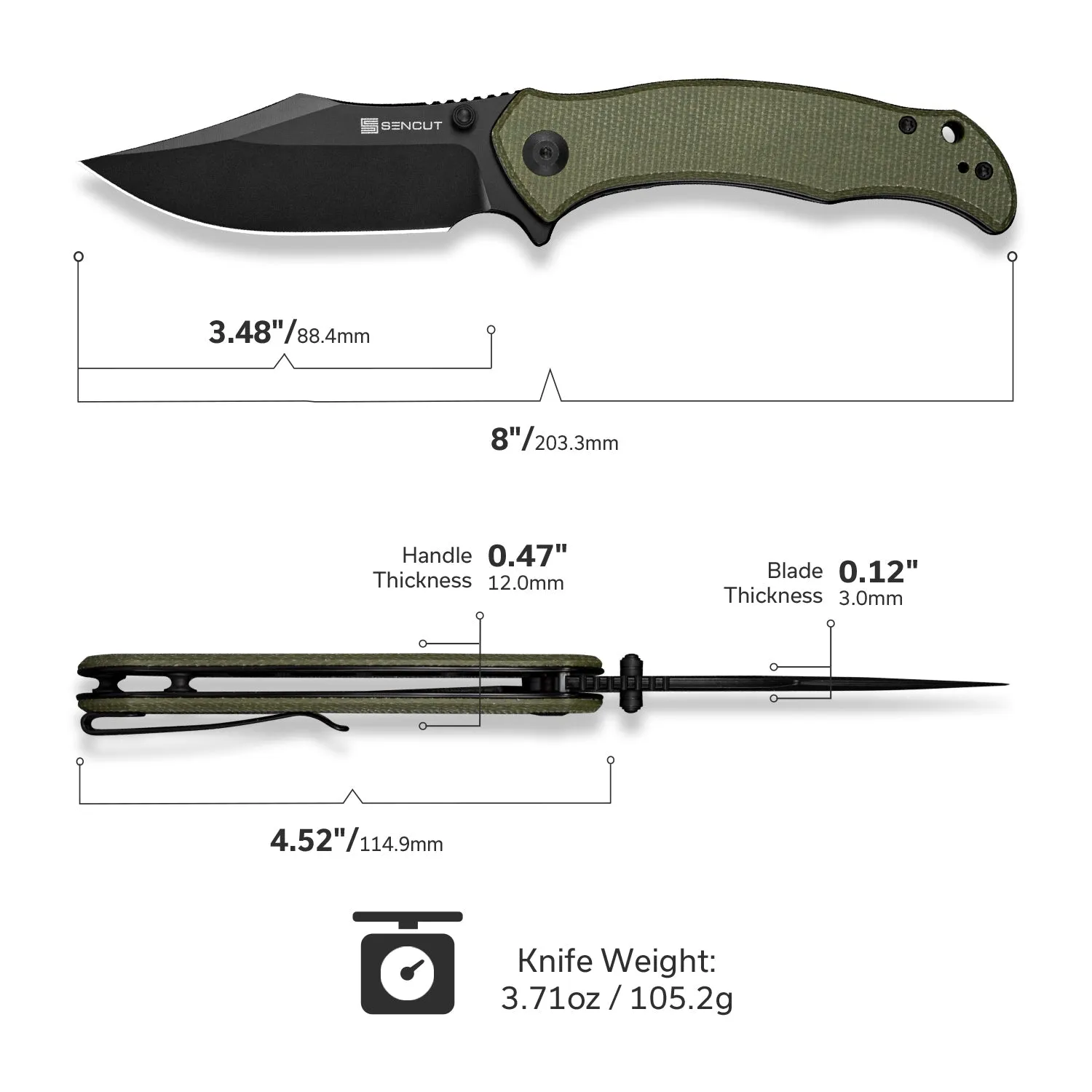 SENCUT Tauron S25060-3 Taschenmesser Olive D2