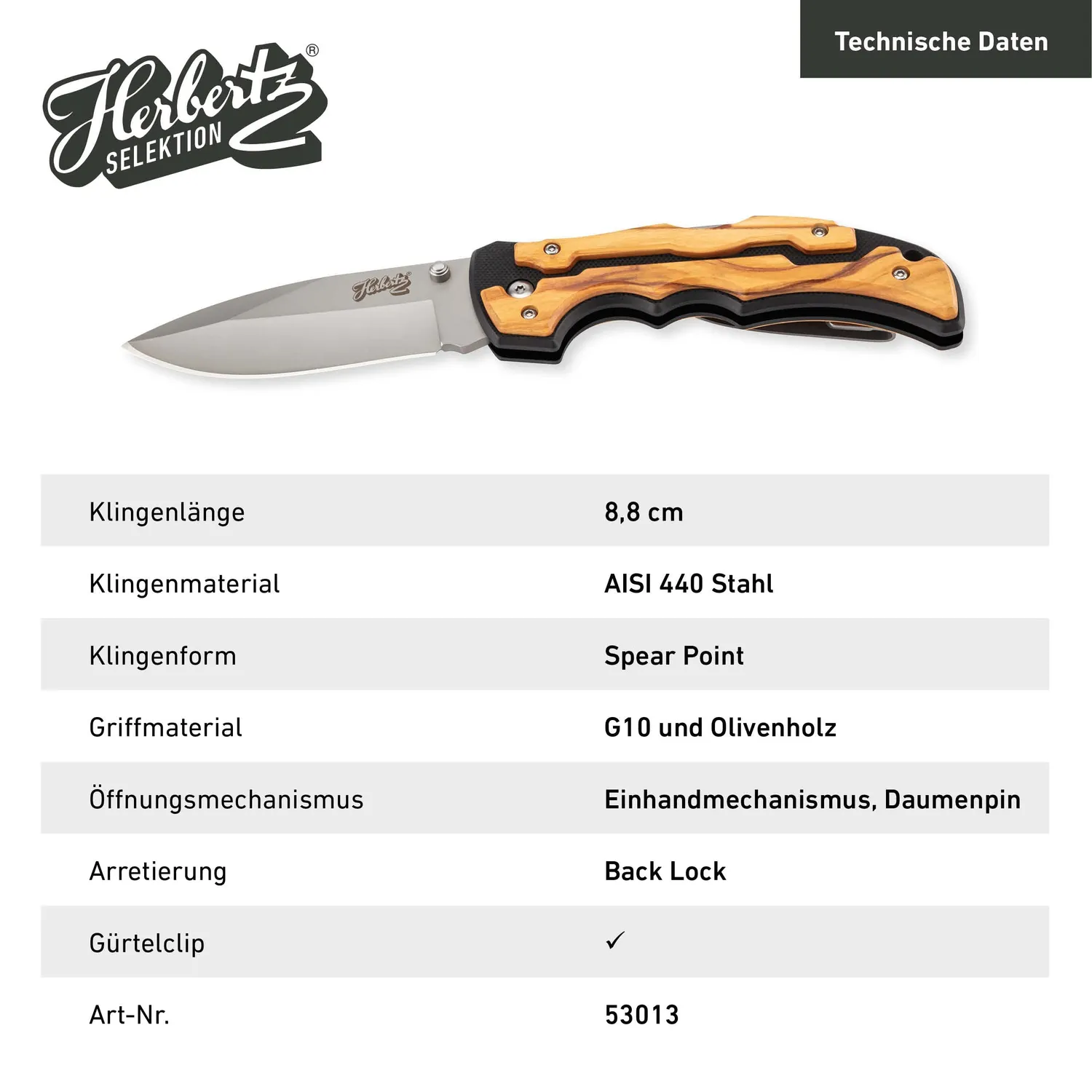 Herbertz Selektion Taschenmesser Olivenholz Back-Lock