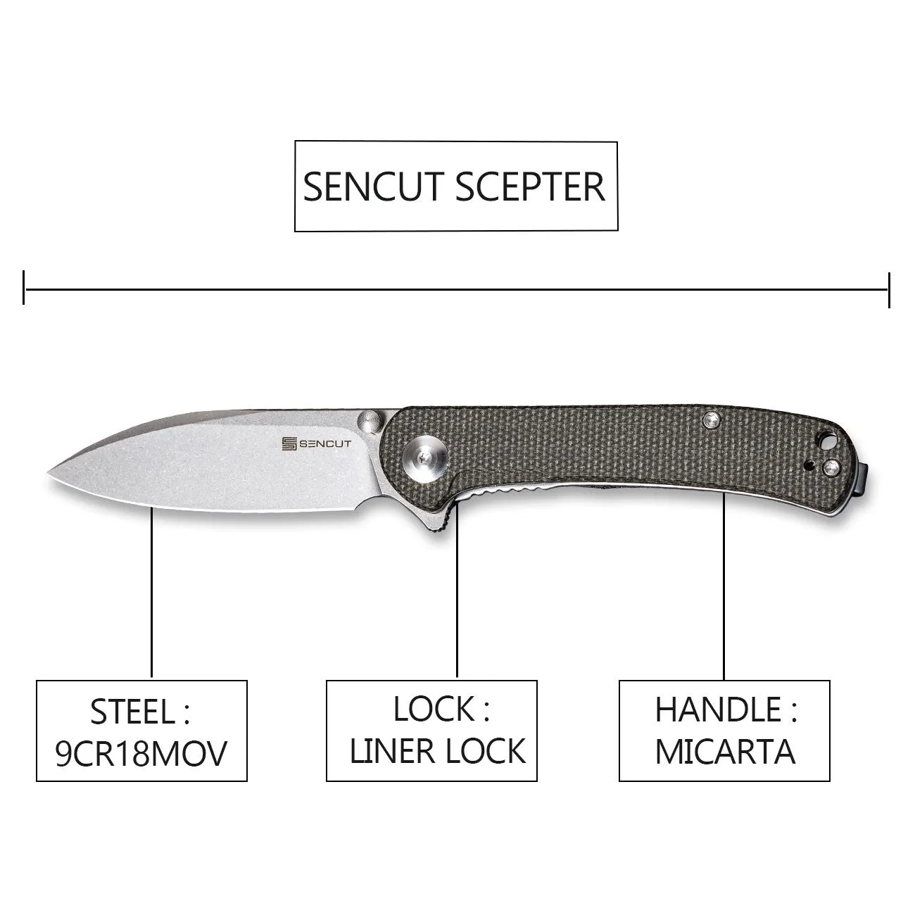 SENCUT Scepter SA03F EDC-Messer Micarta 9Cr18MoV