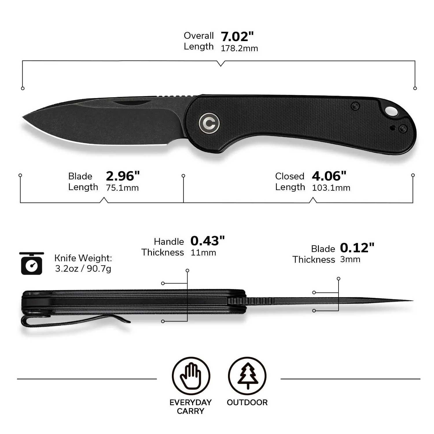 Civivi Elementum C18062AJ-1 Taschenmesser Schwarz 14C28N