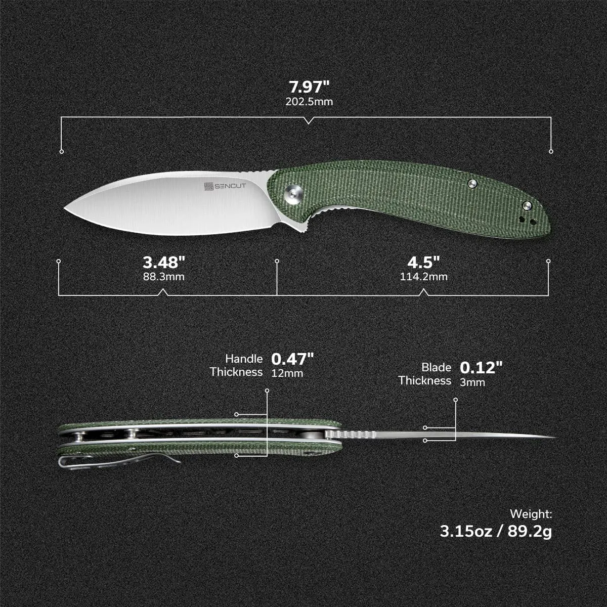 SENCUT San Angelo S21003-3 Taschenmesser Grün 9Cr18MoV