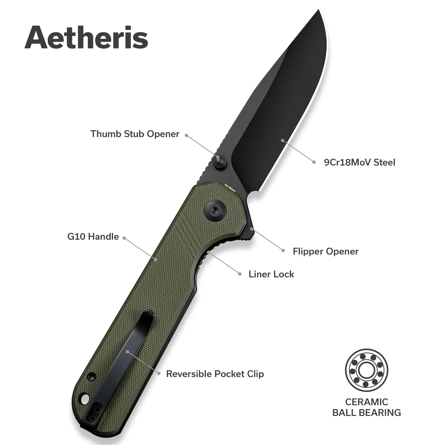 SENCUT Aetheris S24095-2 Klappmesser grün Clip-Point