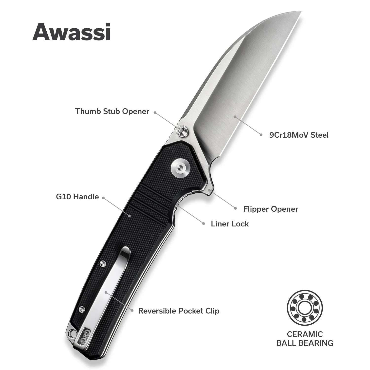 SENCUT Awassi S24065-1 Klappmesser Schwarz Sheepsfoot