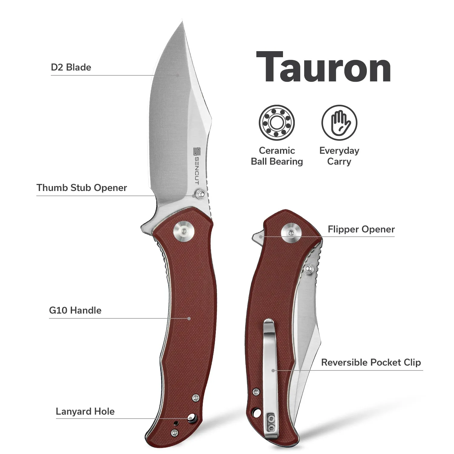 SENCUT Tauron S25060-2 Klappmesser burgundy D2
