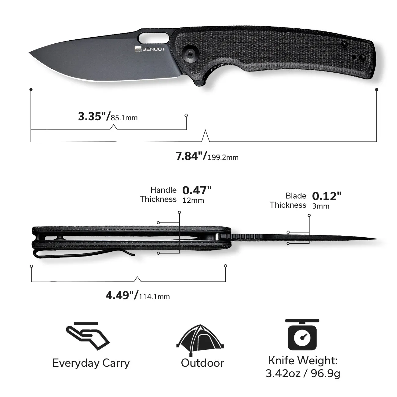SENCUT Vesperon S20065-3 Taschenmesser Micarta 9Cr18MoV