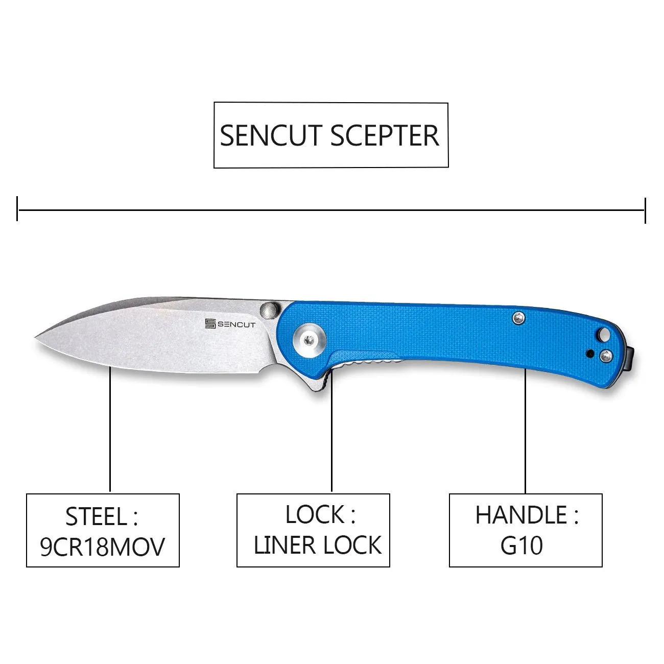 SENCUT Scepter SA03A Taschenmesser Schwarz 9Cr18MoV