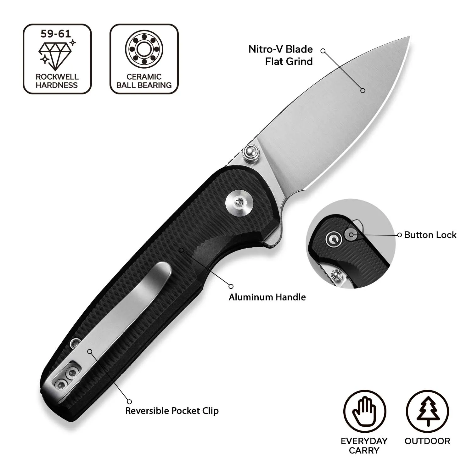 Civivi Mini Shakan C20052F-1 Taschenmesser Alu Button Lock
