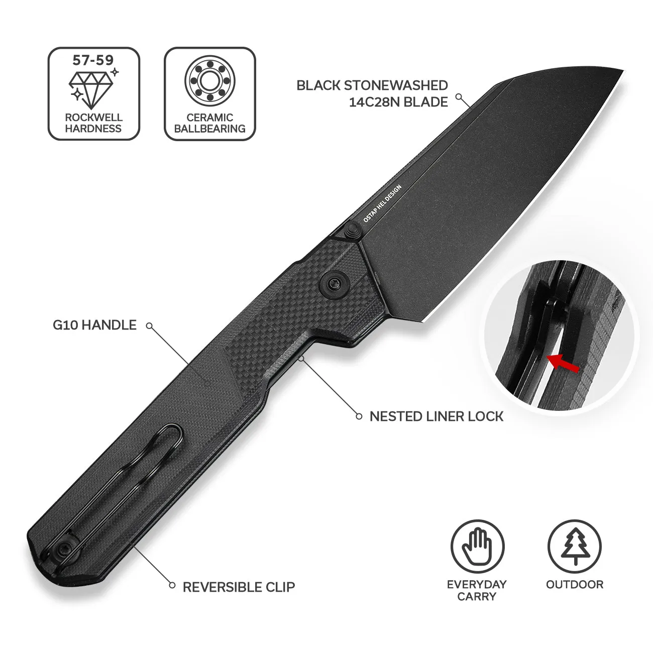 Civivi Hid C23008-1 Klappmesser Schwarz 14C28N