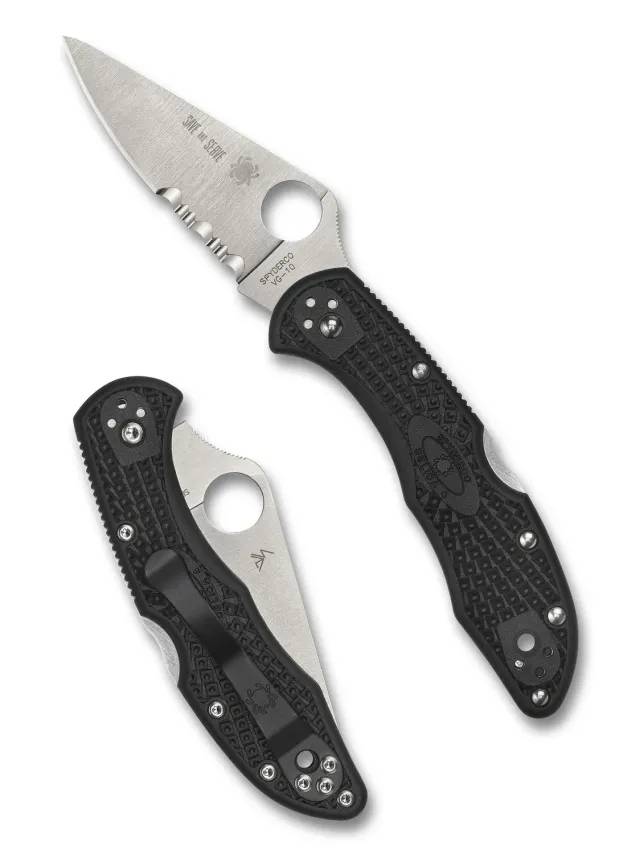Spyderco Delica 4 Thin Red Line Klappmesser schwarz serrated