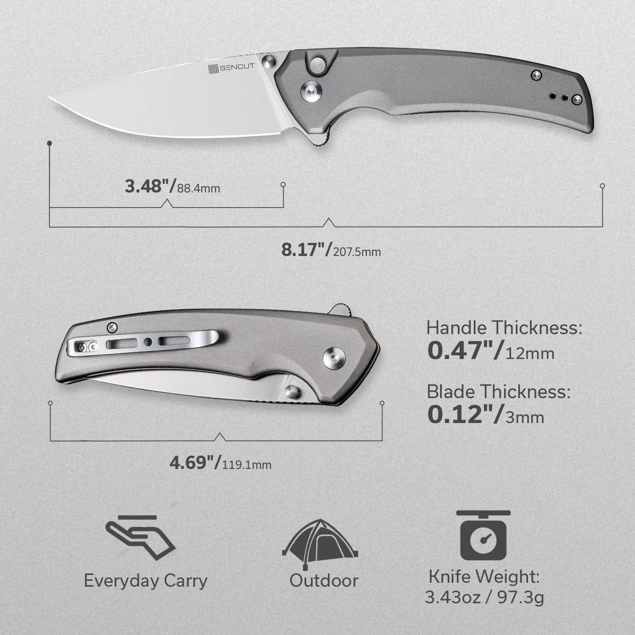 SENCUT Serene S21022B-3 Klappmesser grau Aluminium