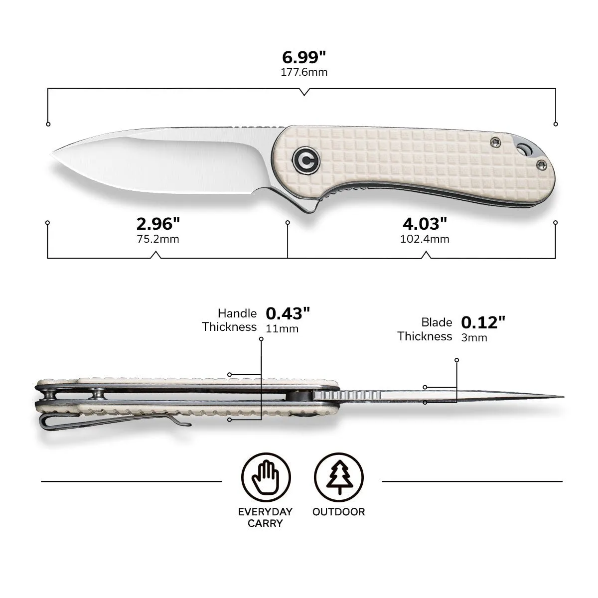 Civivi Elementum C907A-3 Taschenmesser ivory D2