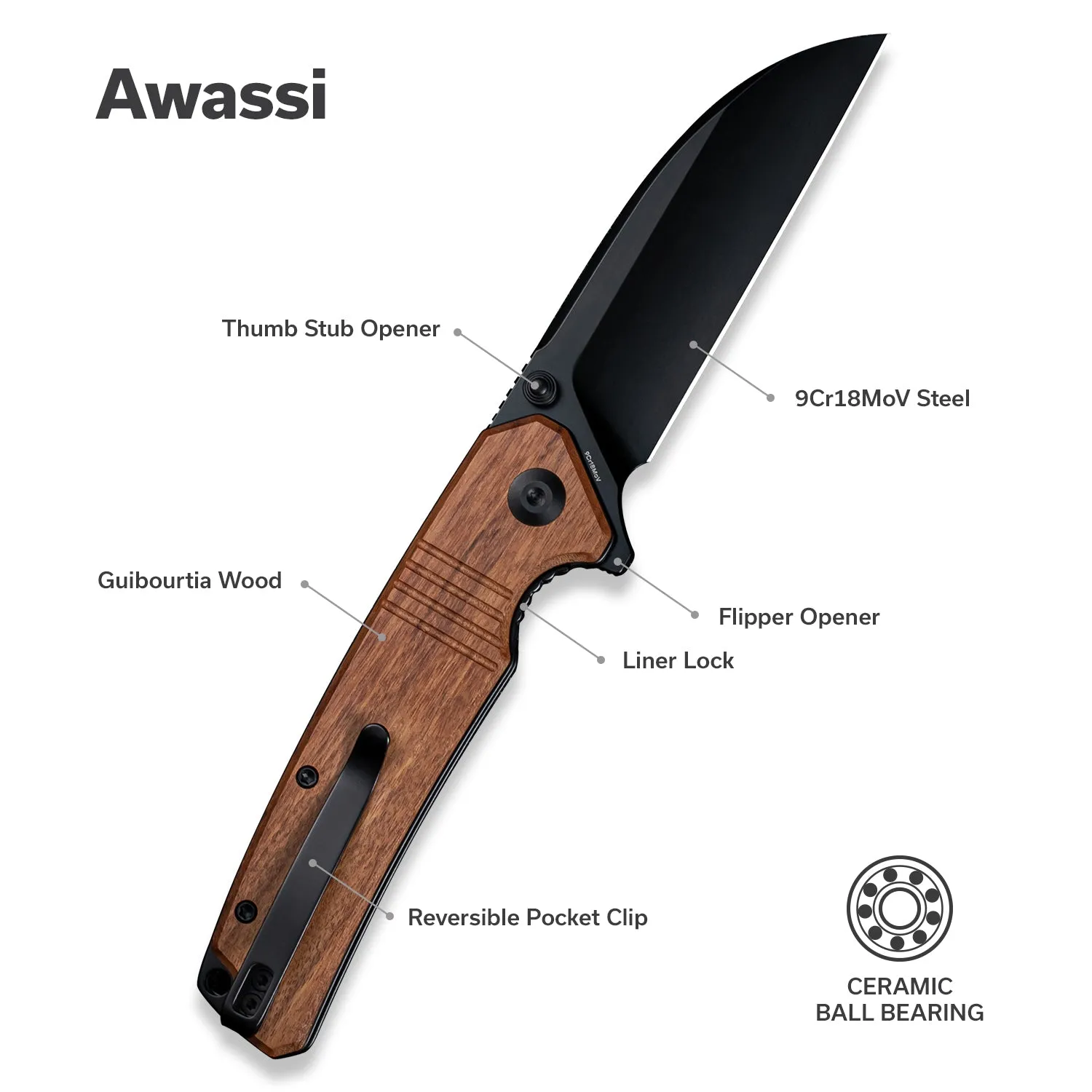 SENCUT Awassi S24065-3 Taschenmesser Holz Sheepsfoot