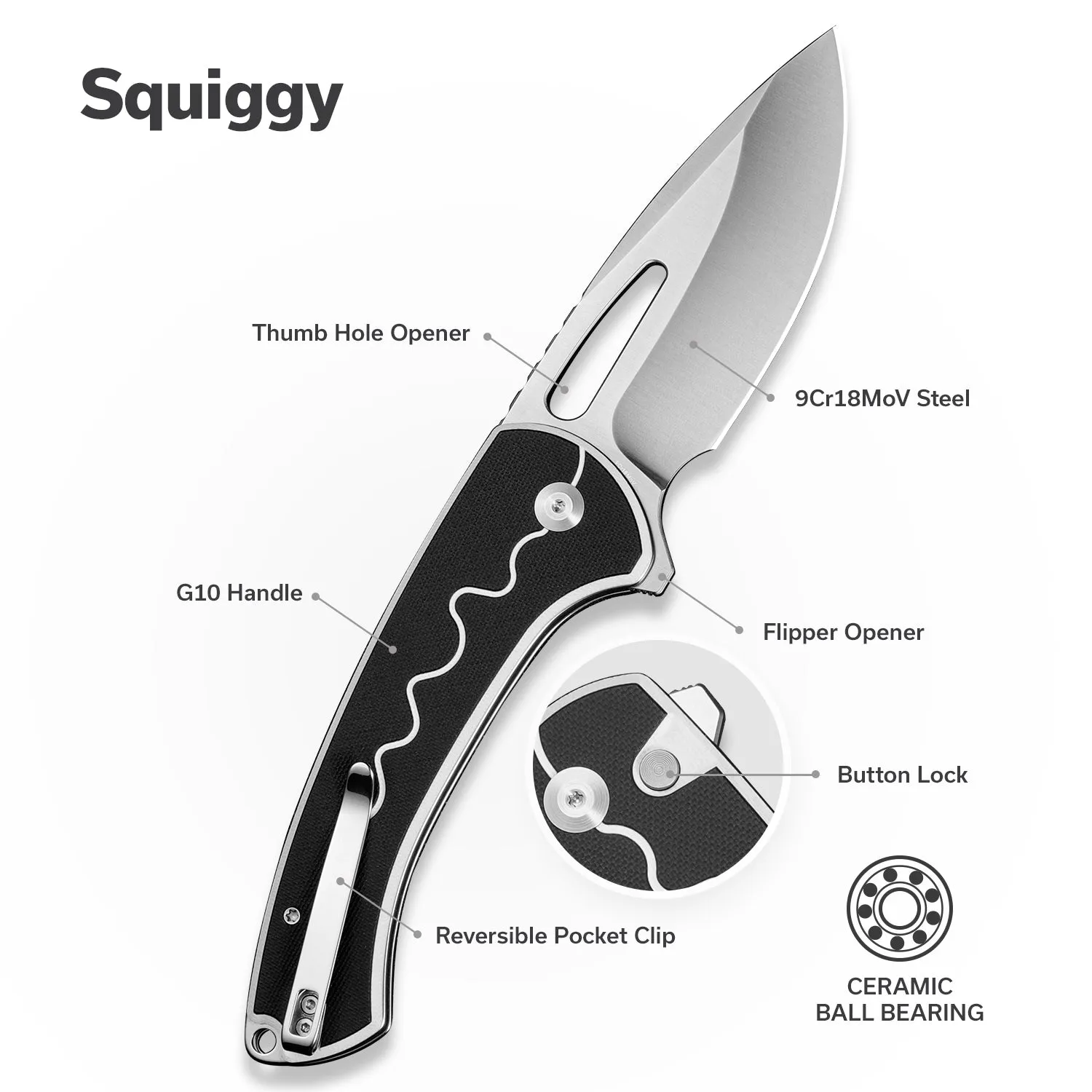 SENCUT Squiggy S24082A-1 Klappmesser G10 Button Lock