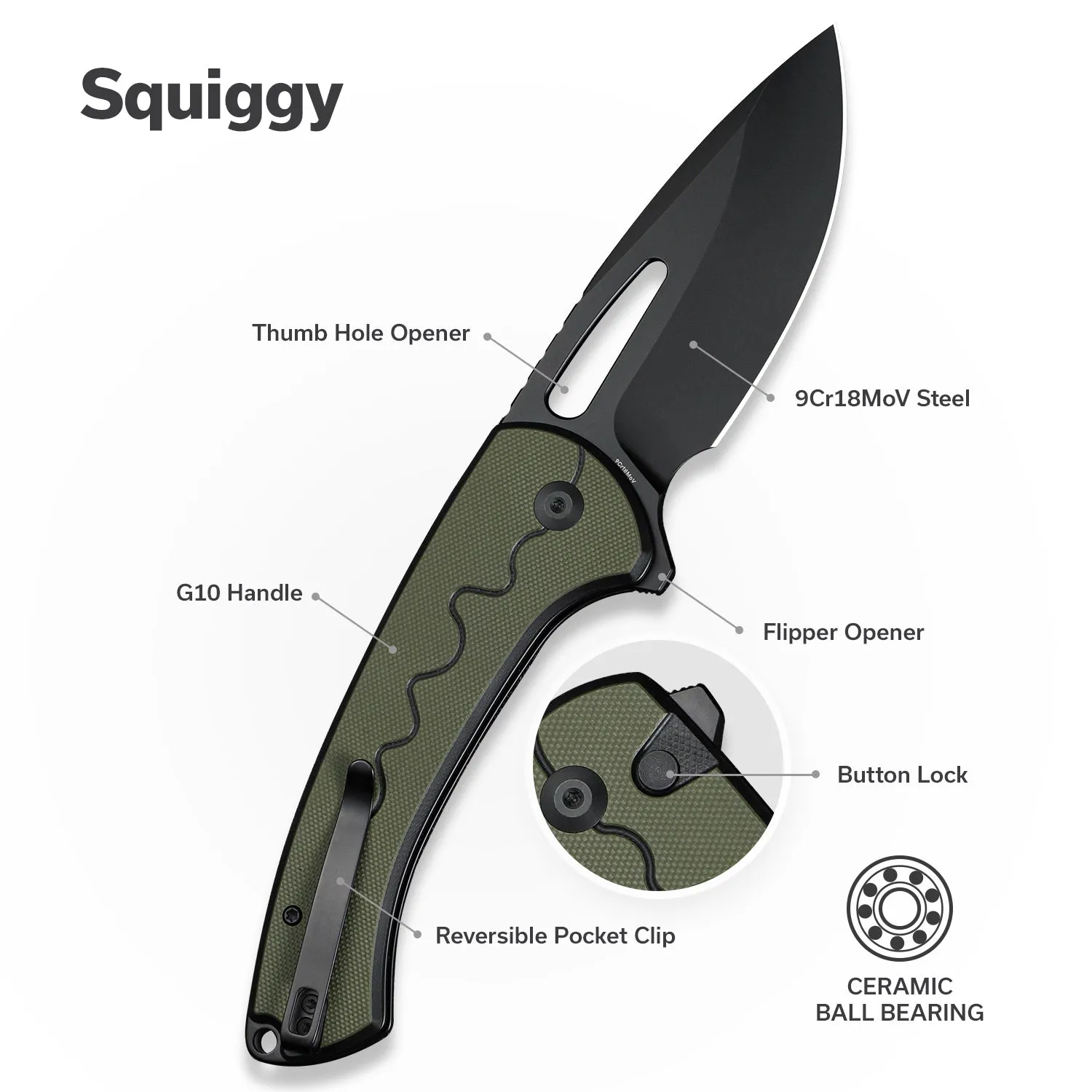 SENCUT Squiggy S24082A-2 Klappmesser Schwarz-Grün