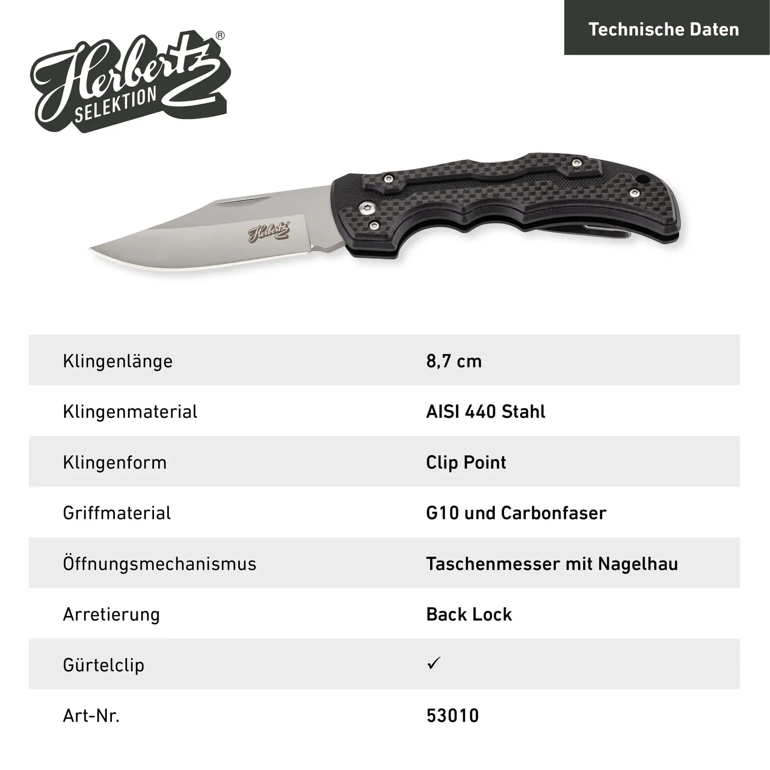 Herbertz Selektion Taschenmesser 440 Back-Lock G10