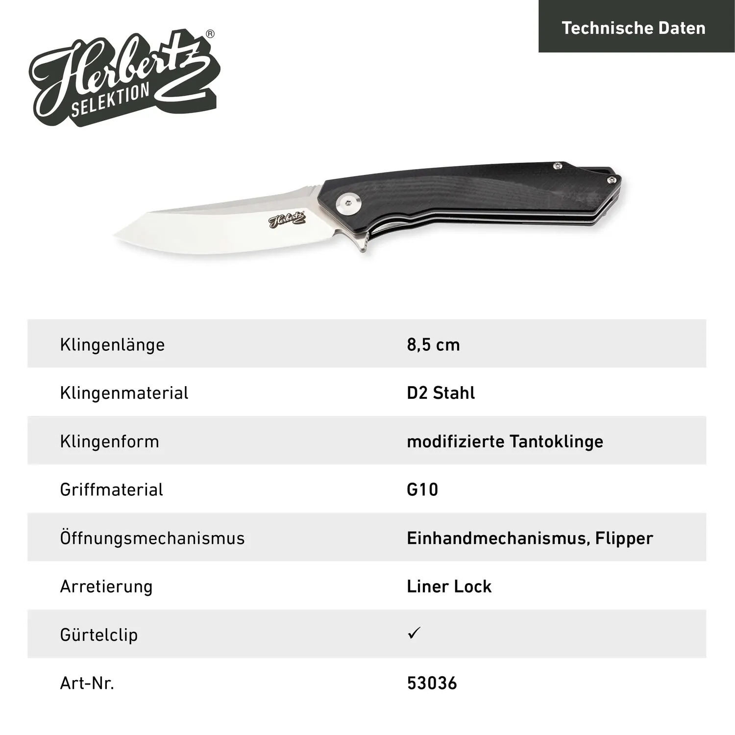 Herbertz Selektion Einhandmesser D2 G10 8,5 cm