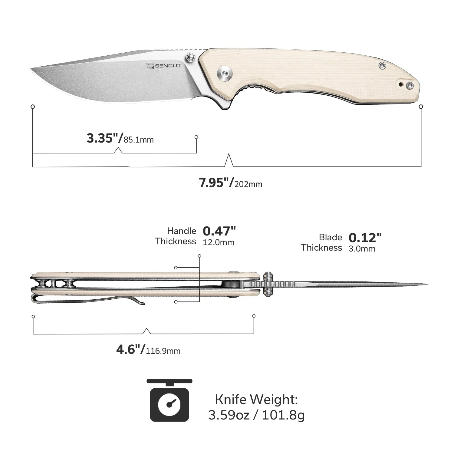 SENCUT Sylor S25056-2 Taschenmesser Ivory Clip-Point