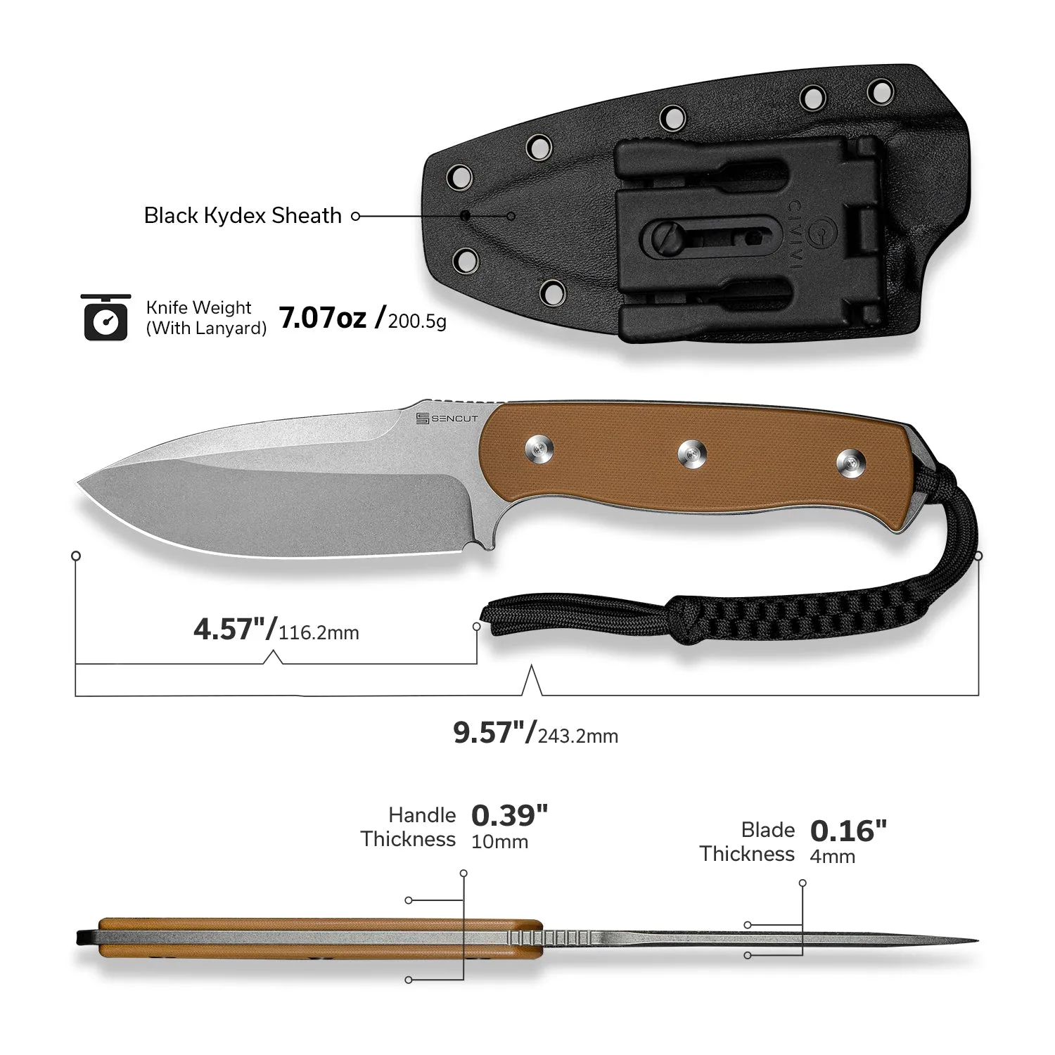 SENCUT Toxodon S24036-3 Fixed Blade Braun Kydex