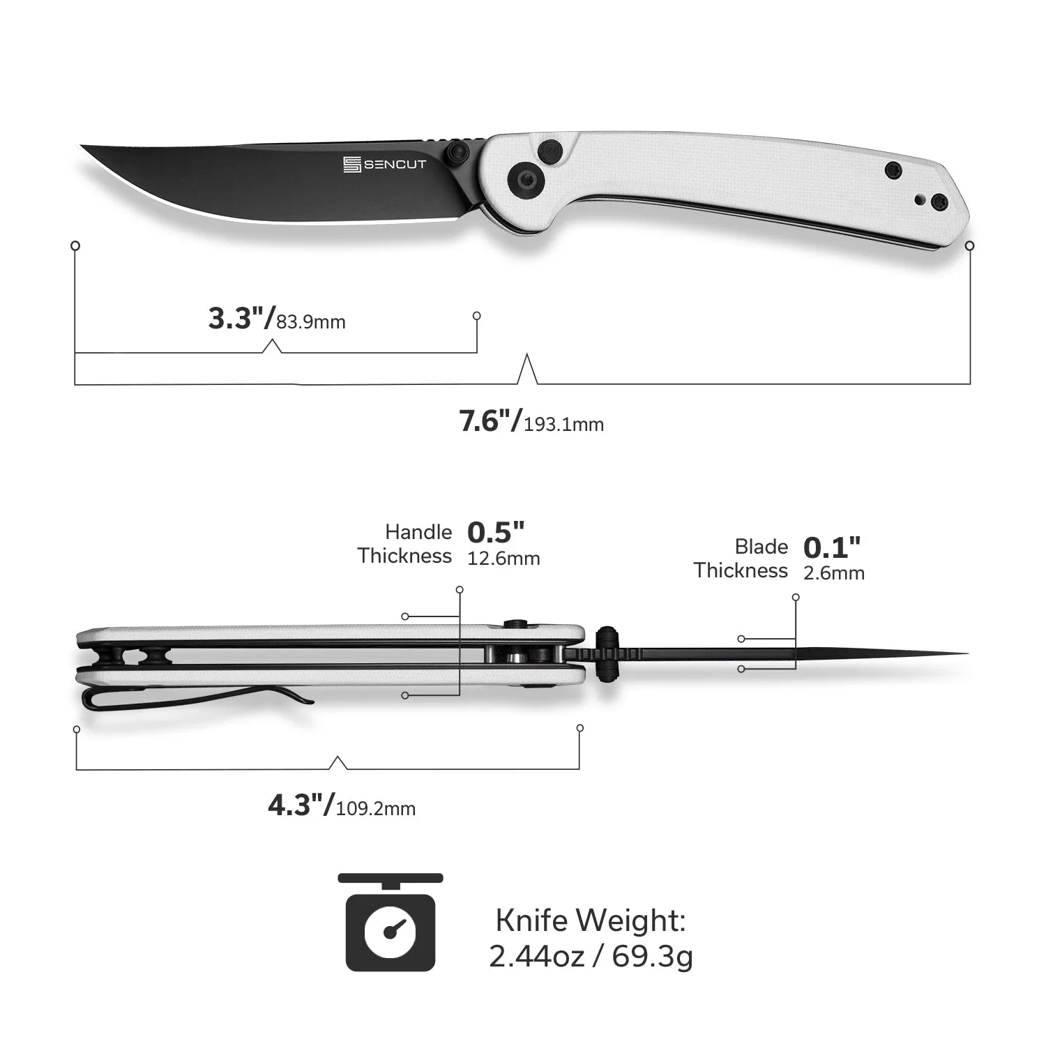 SENCUT Skelfin S25007-1 Klappmesser Weiß 9Cr