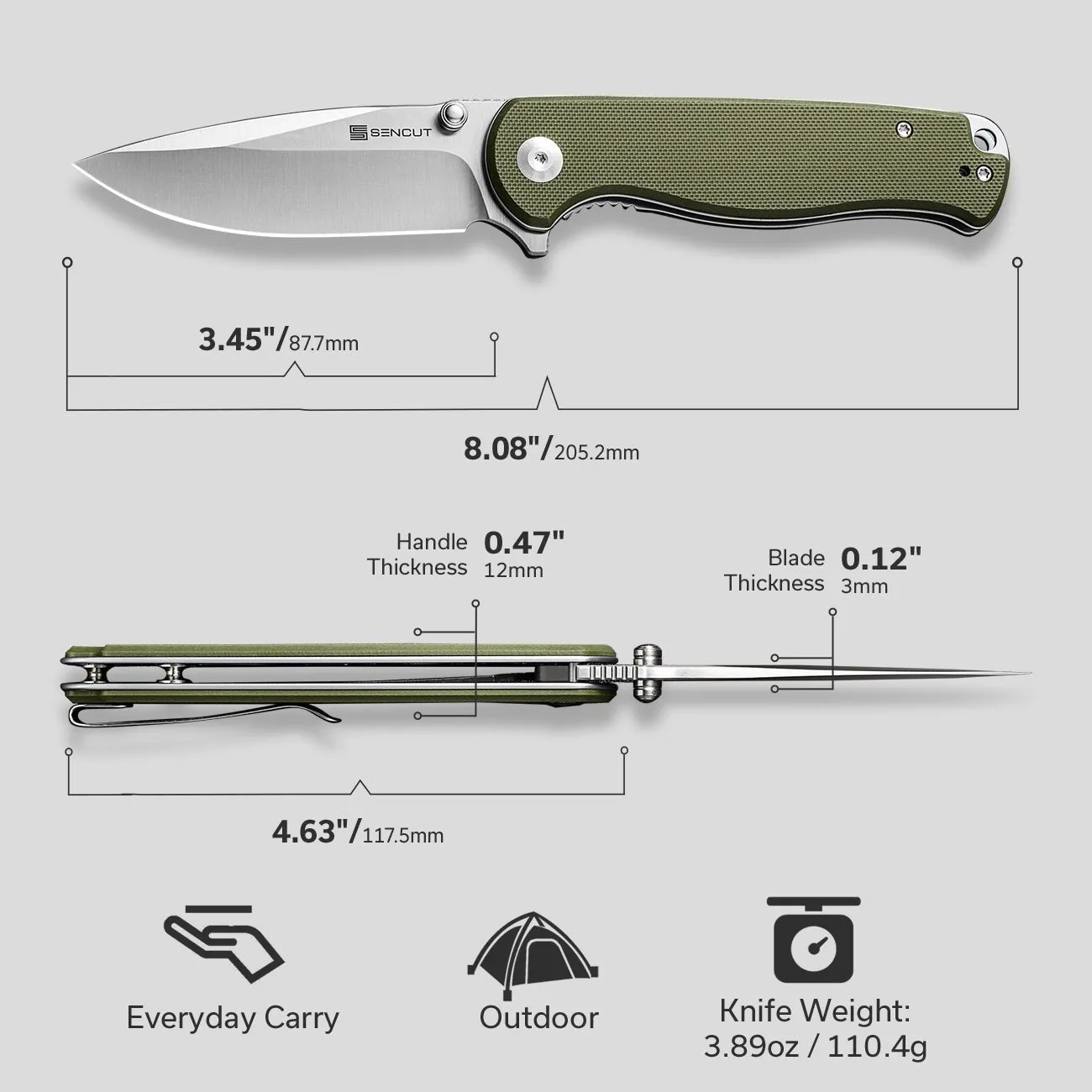 SENCUT Errant S23054B-2 Taschenmesser Grün 9Cr18MoV