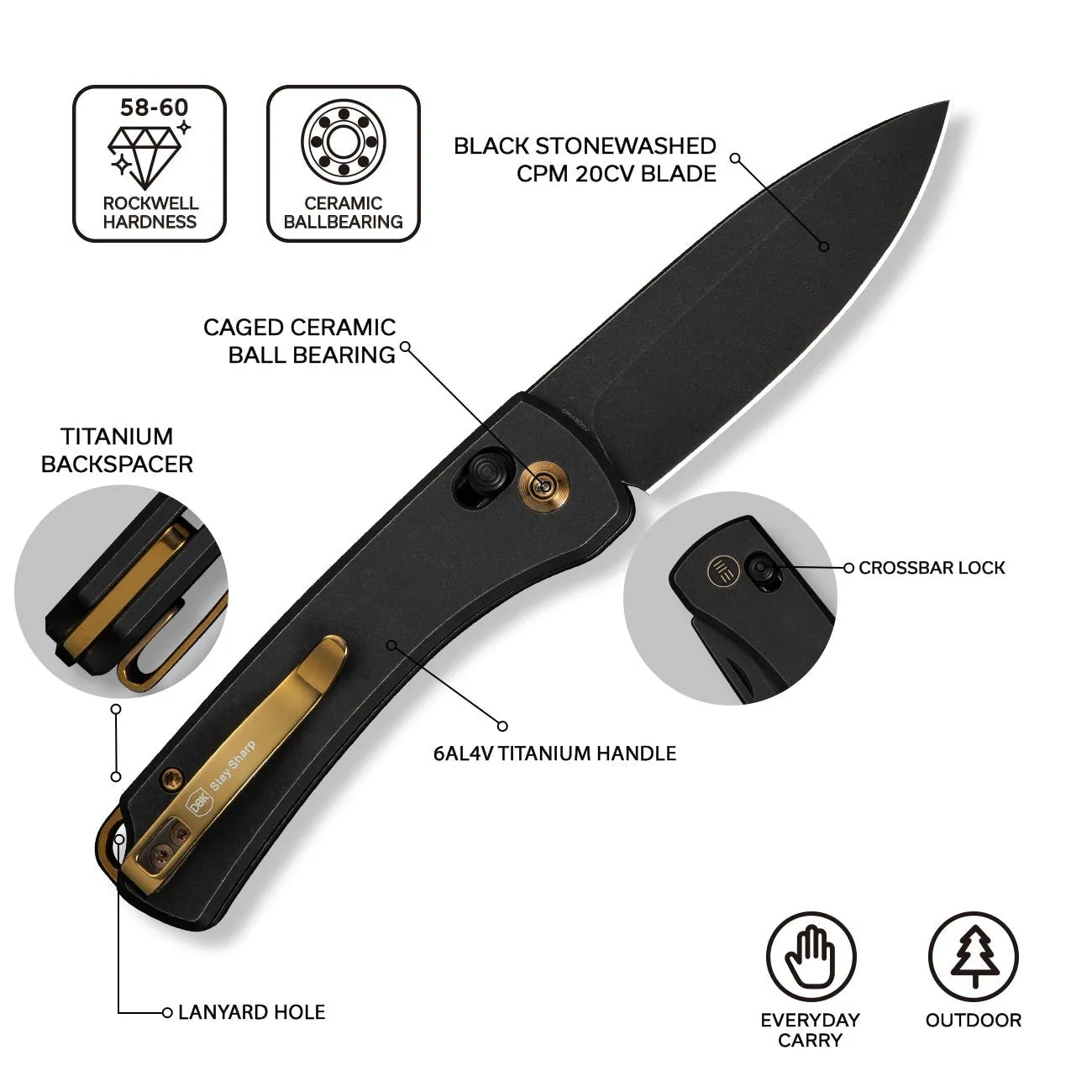 WeKnife Nightblade WE22046-1 Taschenmesser Titan 20CV