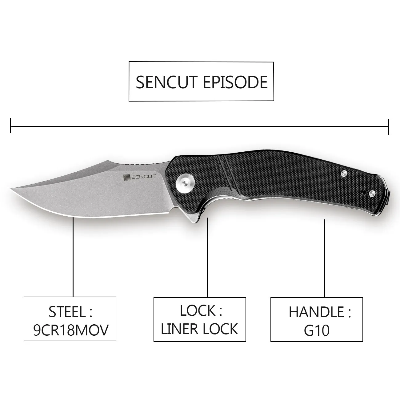 SENCUT Episode SA04B Taschenmesser Schwarz Stonewashed