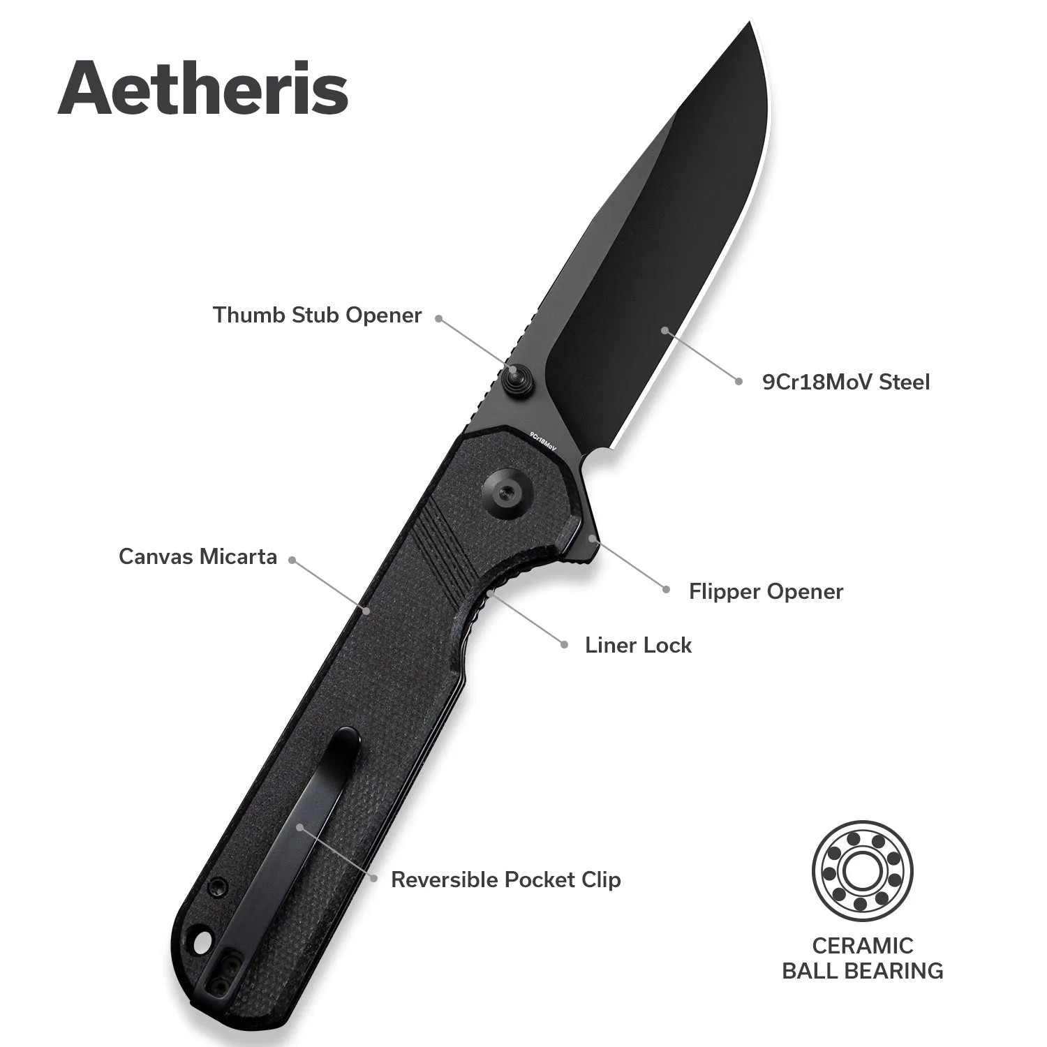 SENCUT Aetheris S24095-3 Klappmesser Schwarz Micarta