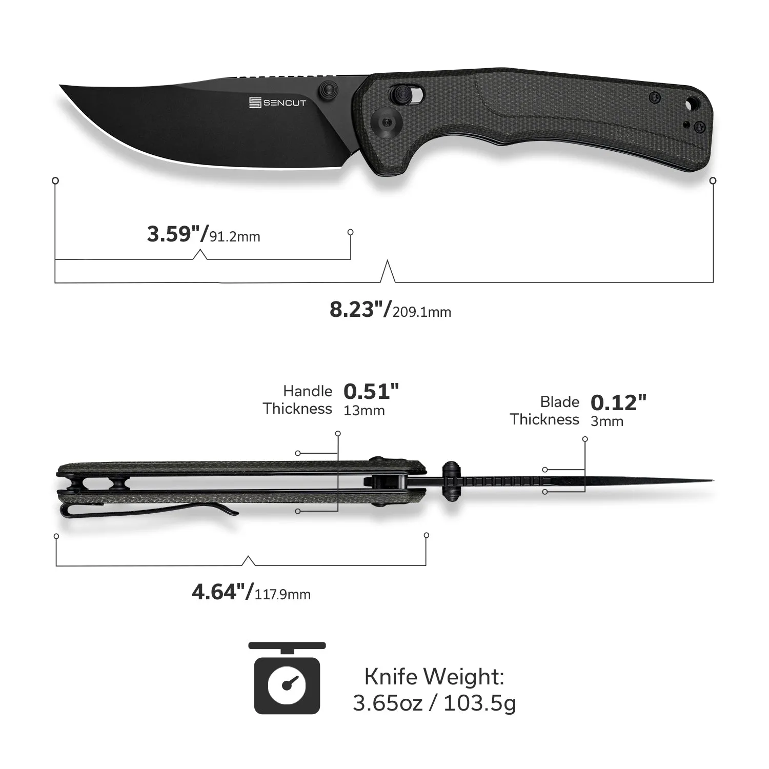 SENCUT Slybolt S25001A-1 Klappmesser Micarta Schwarz