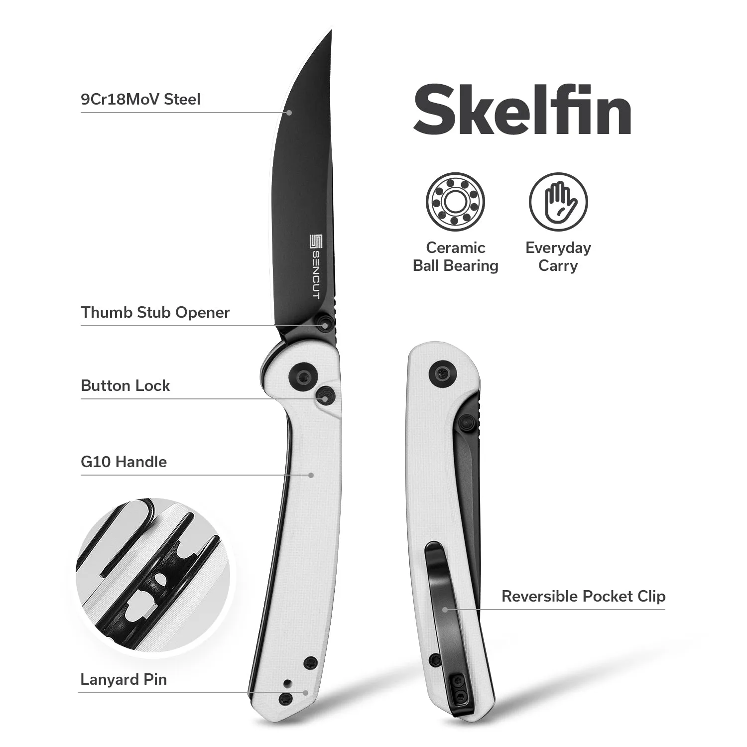 SENCUT Skelfin S25007-1 Klappmesser Weiß 9Cr