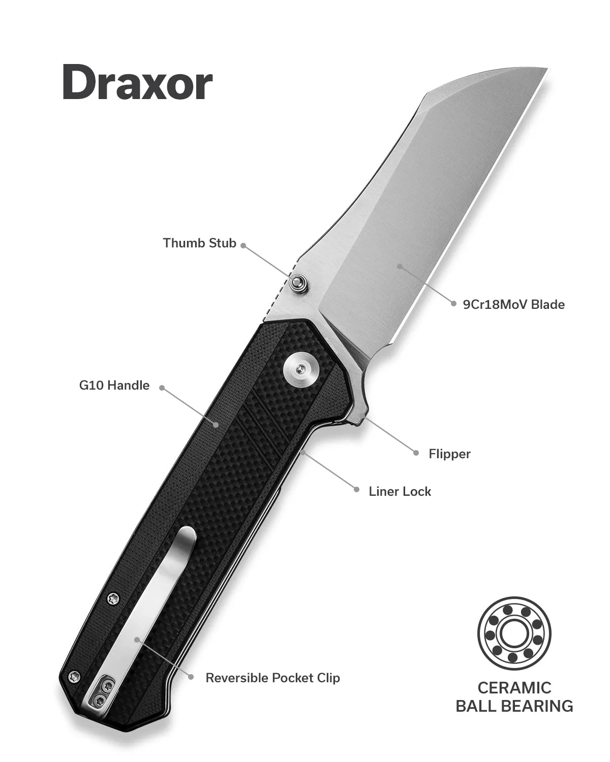 SENCUT Draxor S24035-1 Taschenmesser G10 Schwarz Sheepsfoot