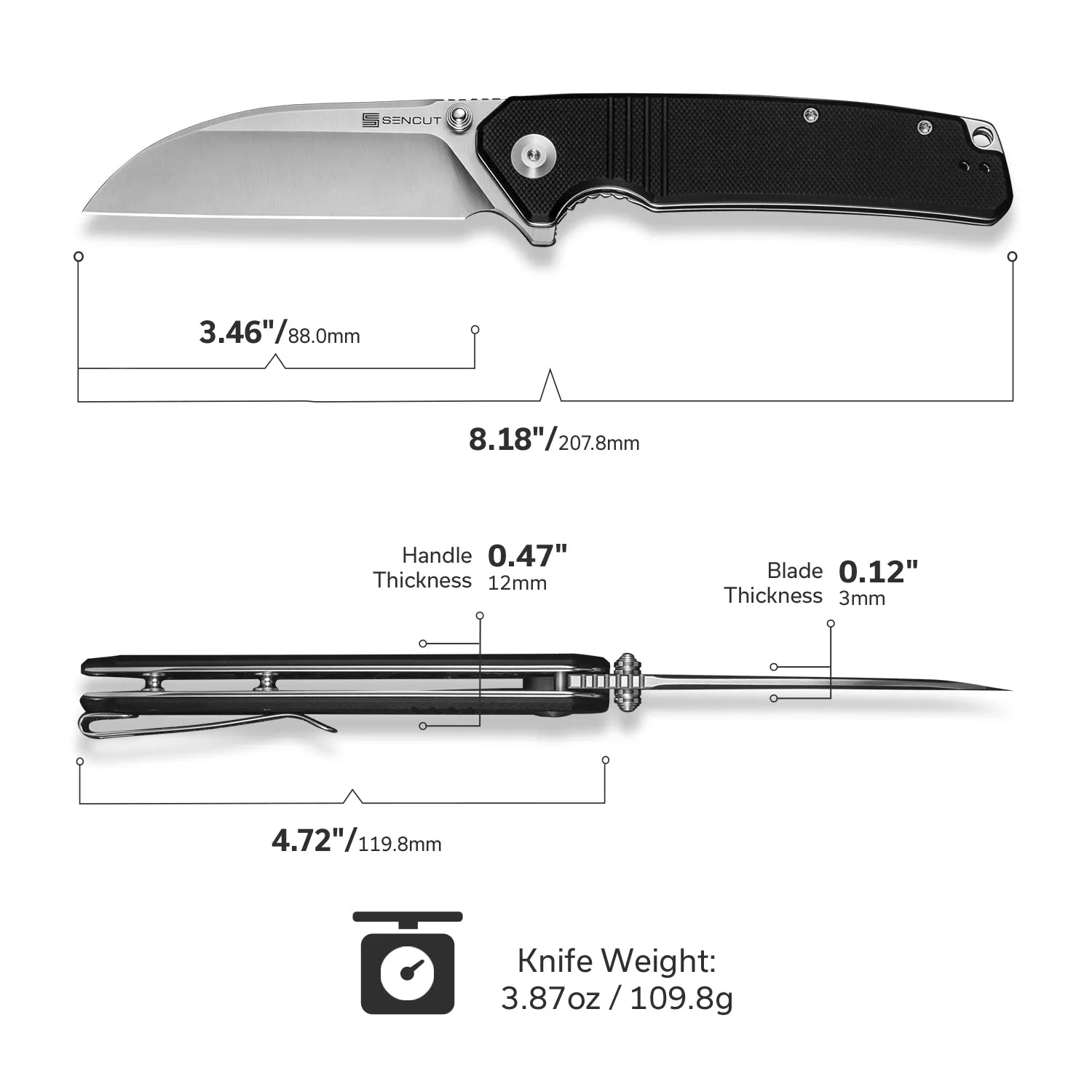 SENCUT Awassi S24065-1 Klappmesser Schwarz Sheepsfoot