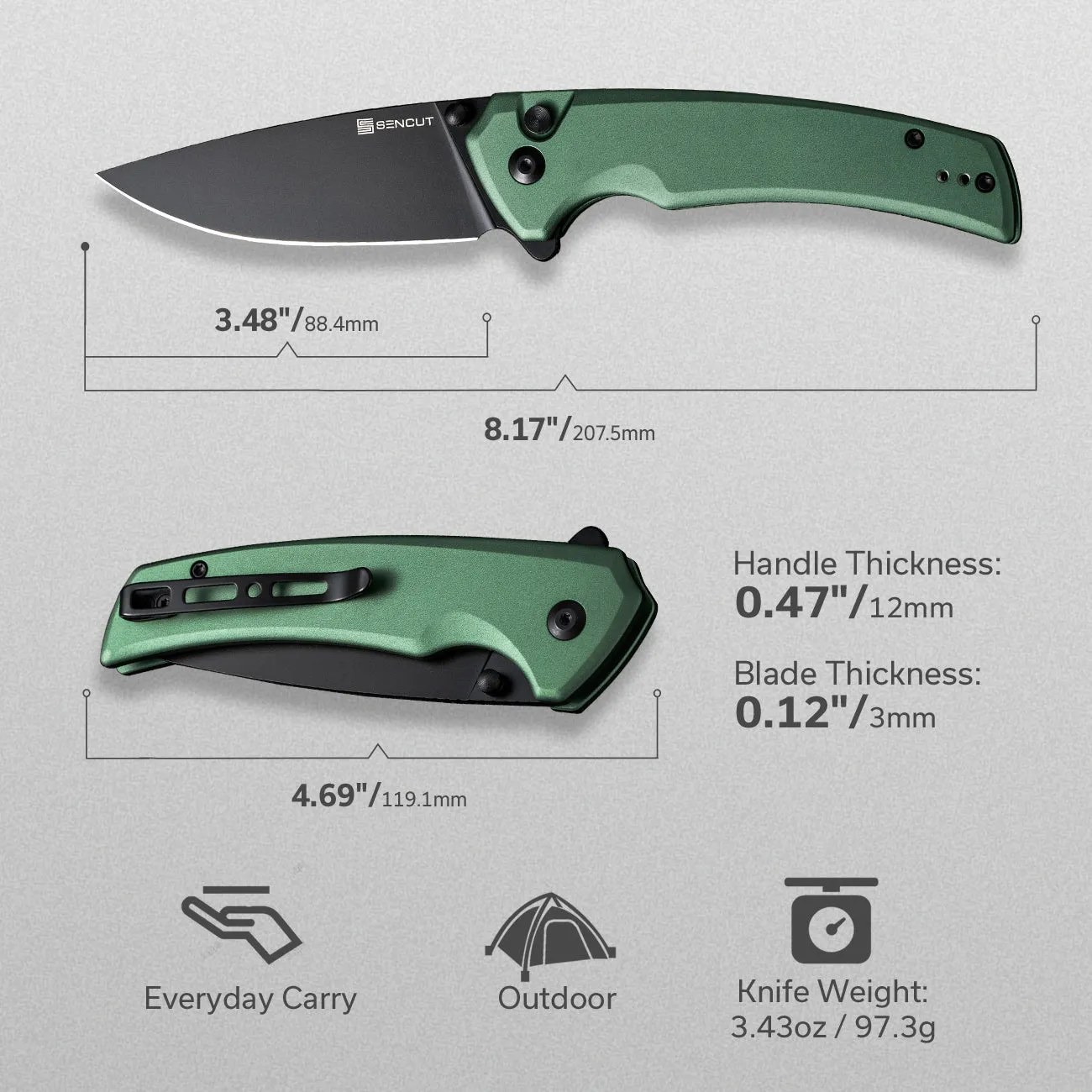 SENCUT Serene S21022B-5 Taschenmesser Grün Aluminium