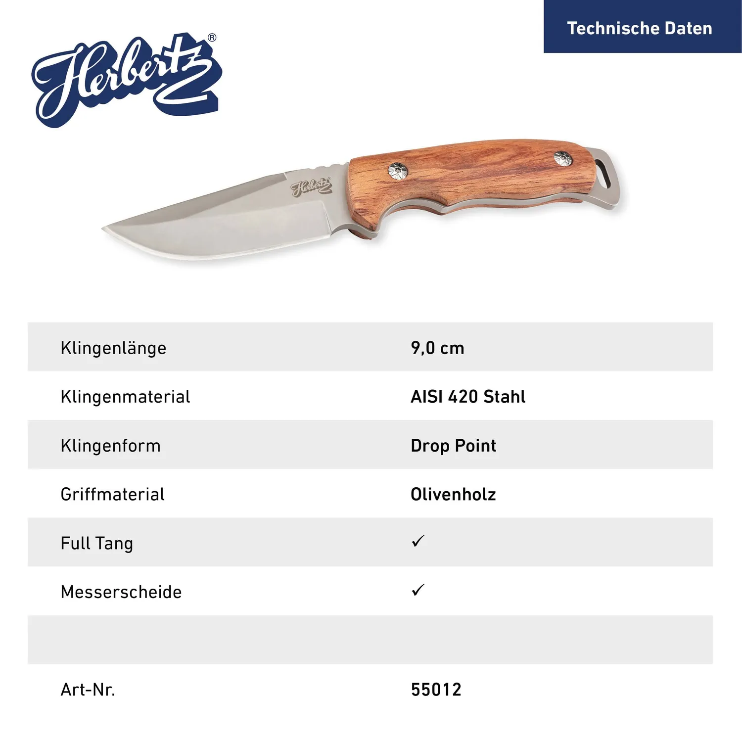 Herbertz Top Collection Gürtelmesser 420 Olivenholz Full Tang
