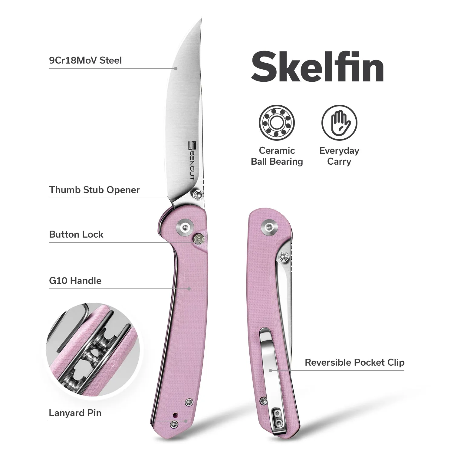 SENCUT Skelfin S25007-3 Taschenmesser Pink 9Cr18MoV