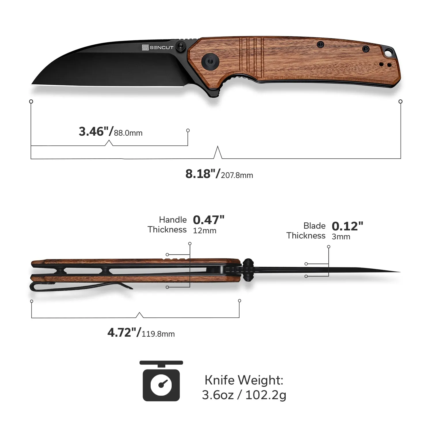 SENCUT Awassi S24065-3 Taschenmesser Holz Sheepsfoot