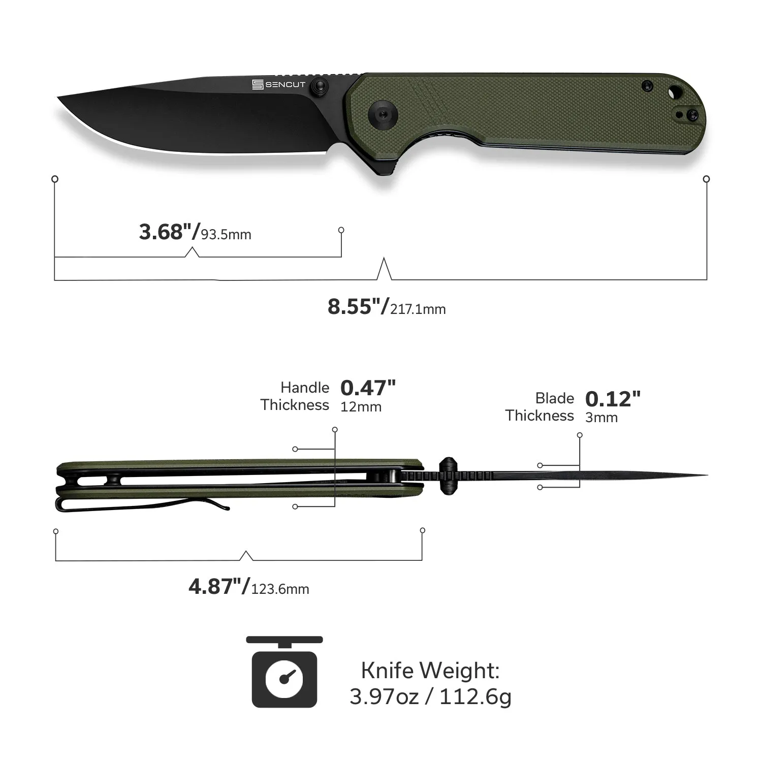 SENCUT Aetheris S24095-2 Klappmesser grün Clip-Point