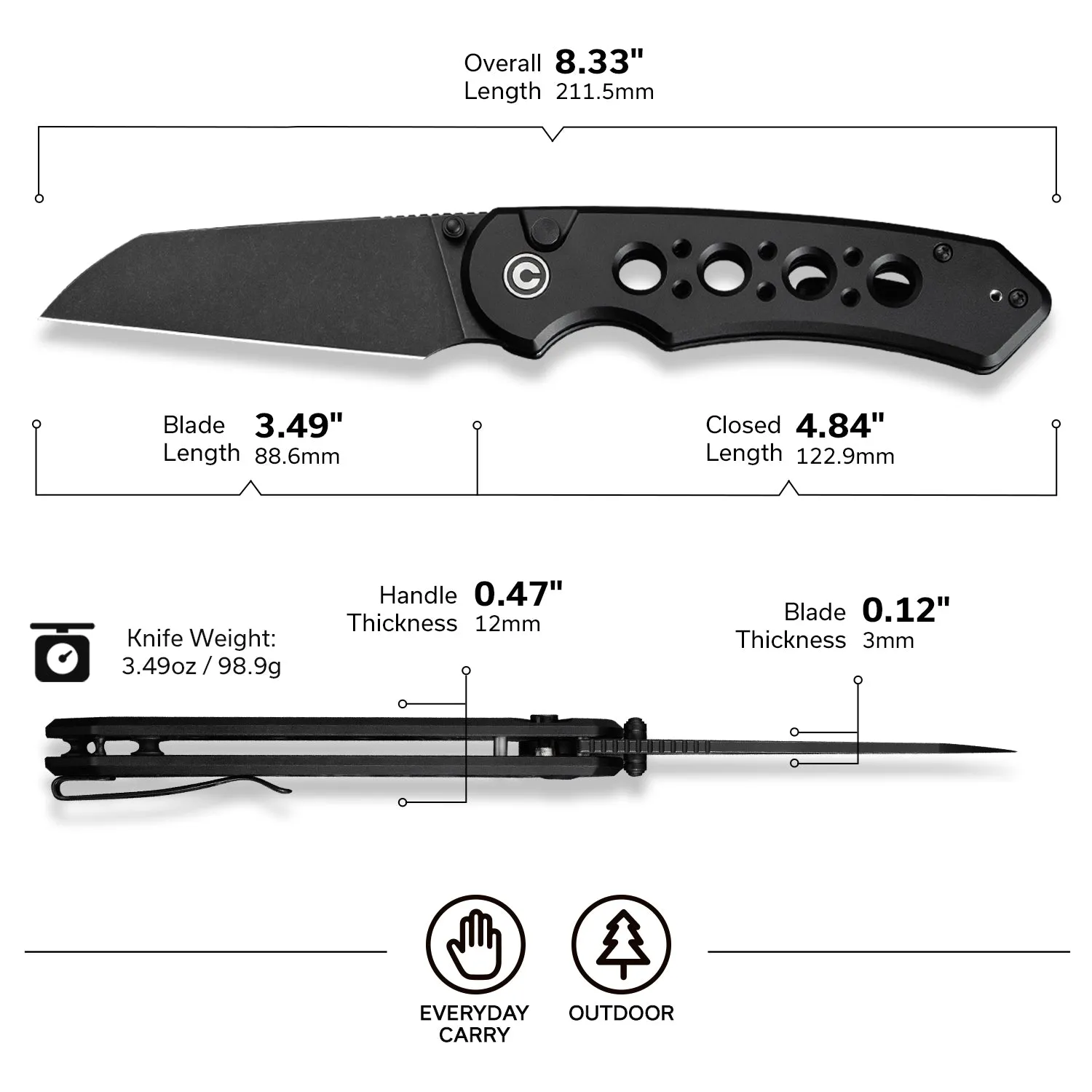 Civivi Pragma Prime C24067-1 Klappmesser Schwarz 14C28N
